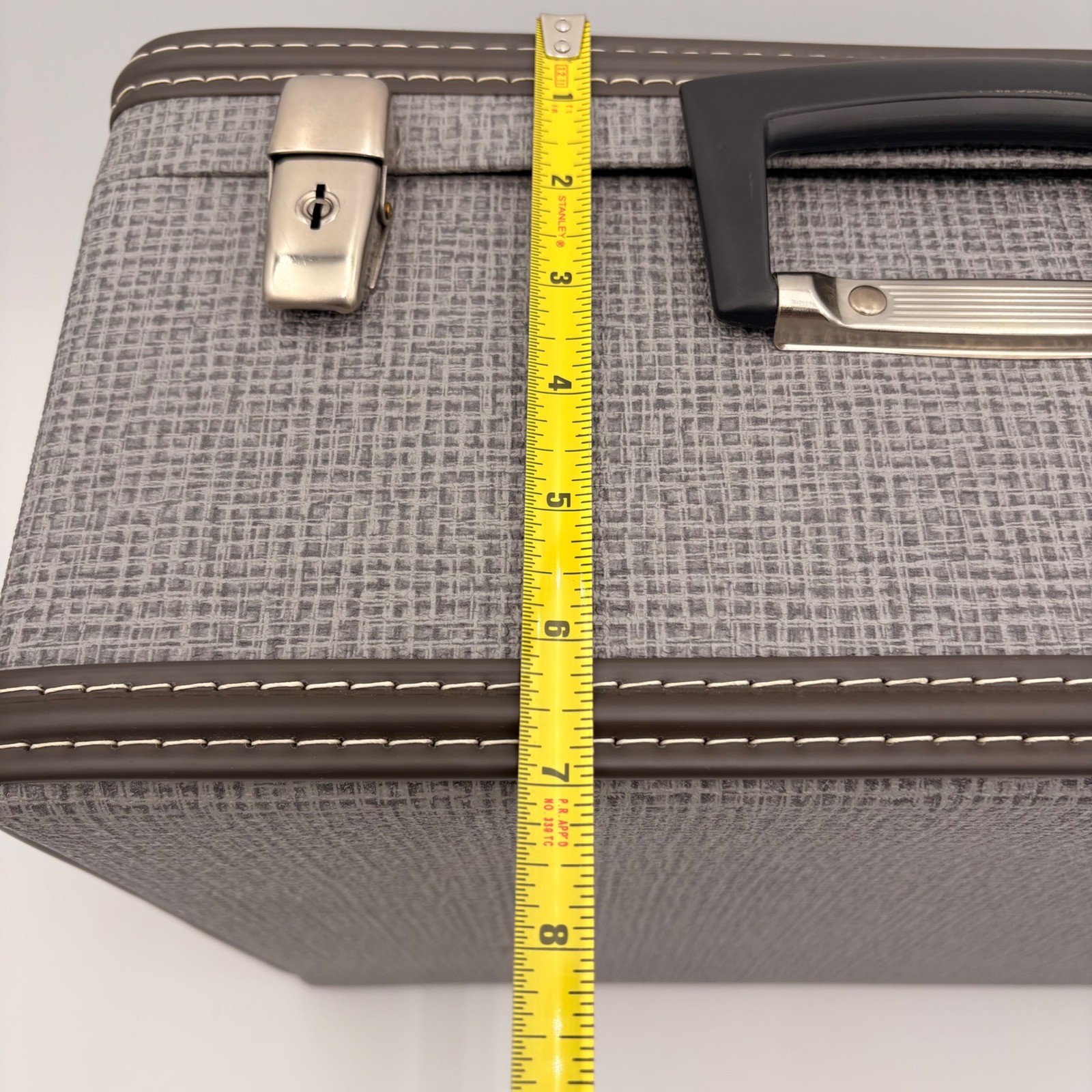 Vtg Grey Textured Hard Shell Suitcase MCM Style Luggage w Keys Made in Norway