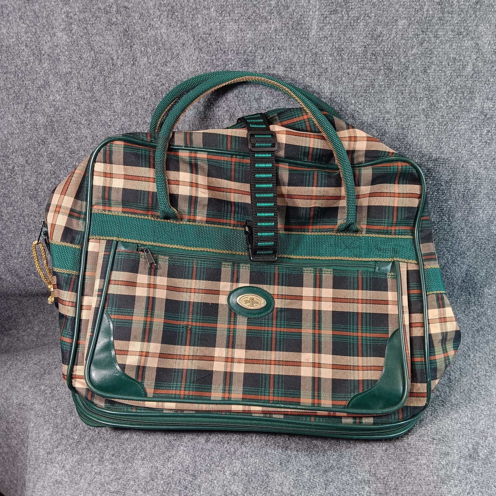 Waipu Plaid Green Classic Luggage Vintage Straps Leather Canvas with Wheels