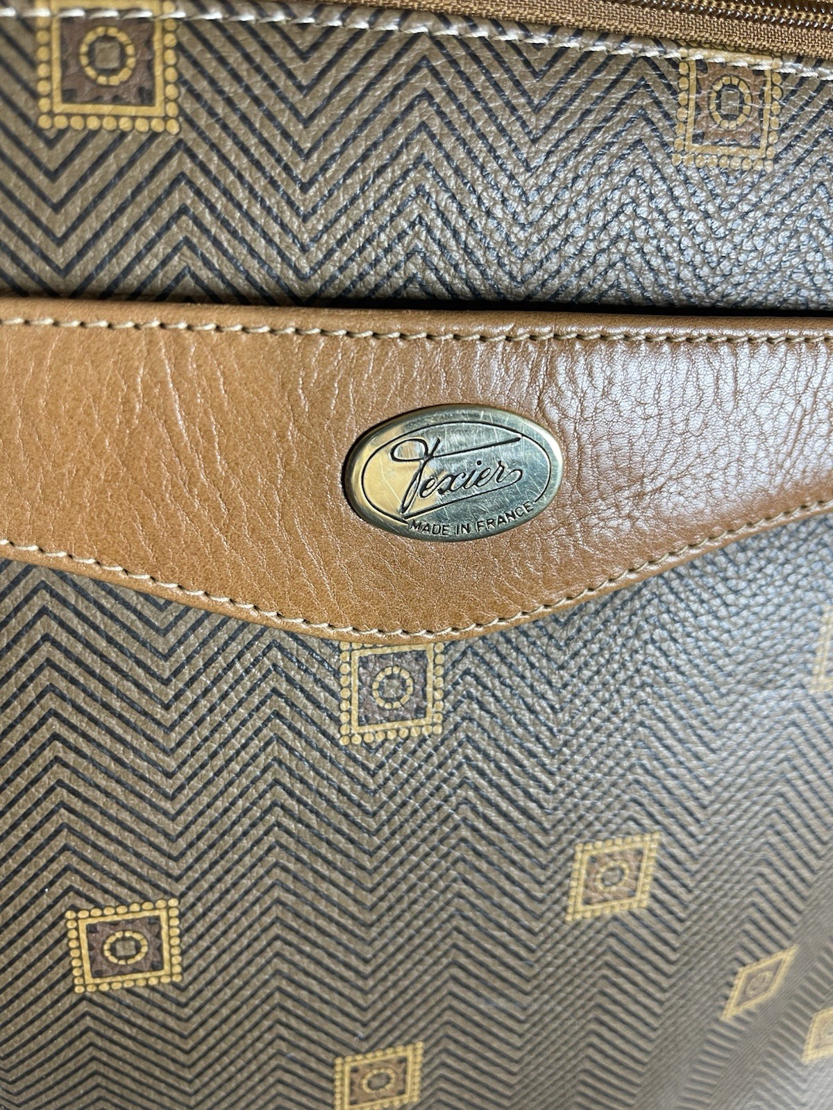 French Texier Gladstone Luggage Herringbone Coated Canvas Cowhide Suitcase VTG