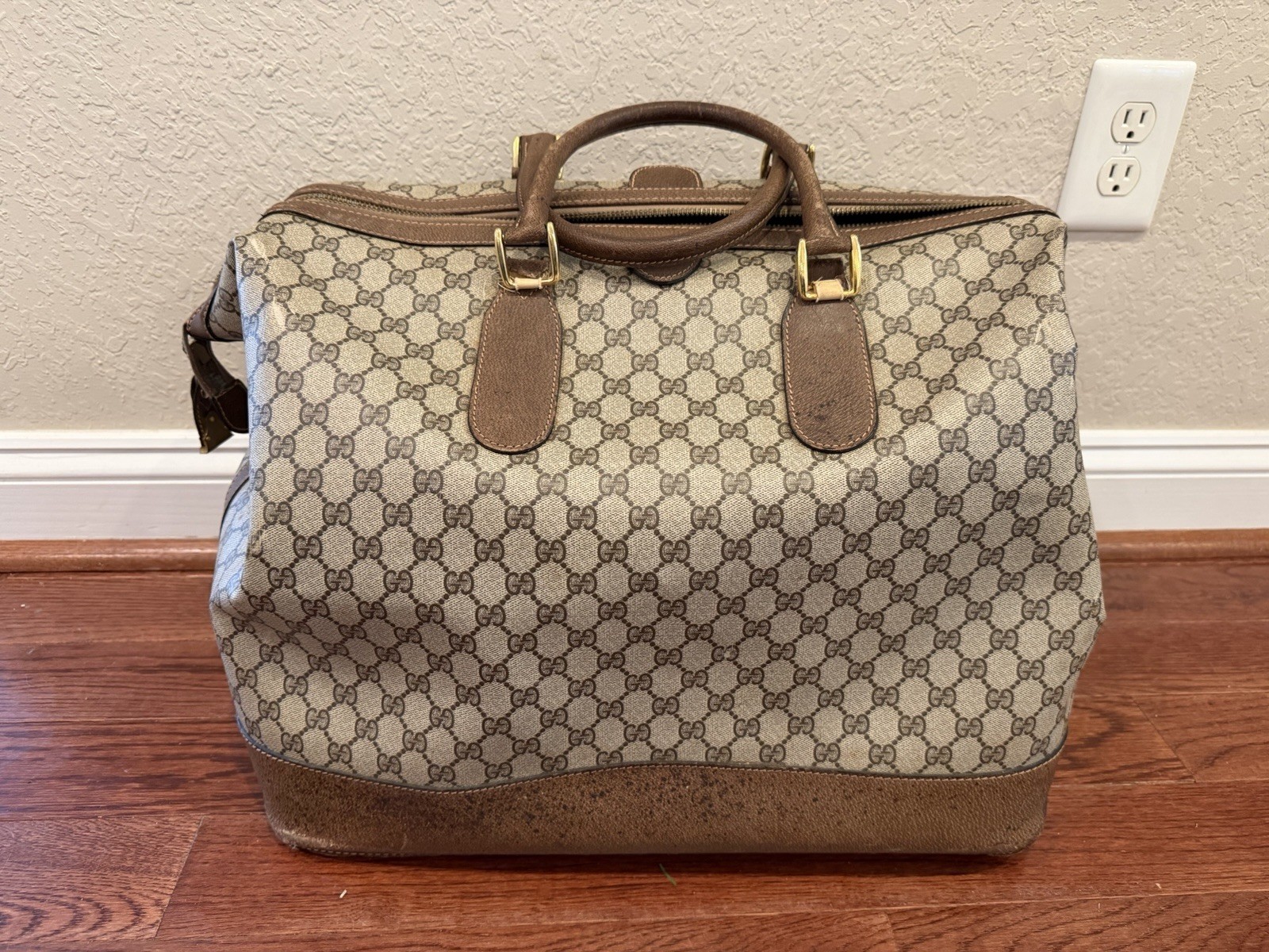 Vintage Gucci Web Brown Monogram Luggage. Carry on.