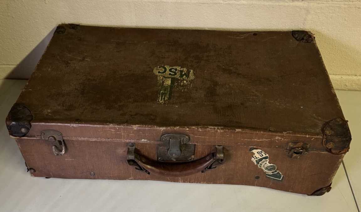 Michigan State Vintage Suitcase Luggage Travel Bag Brown Leather