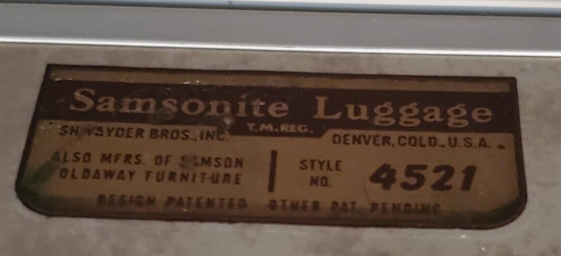 SAMSONITE #4521 BEIGE/TAN MARBLE HARD TRAIN 21″ x13″x 7″ SHWAYDER SUITCASE 1950s