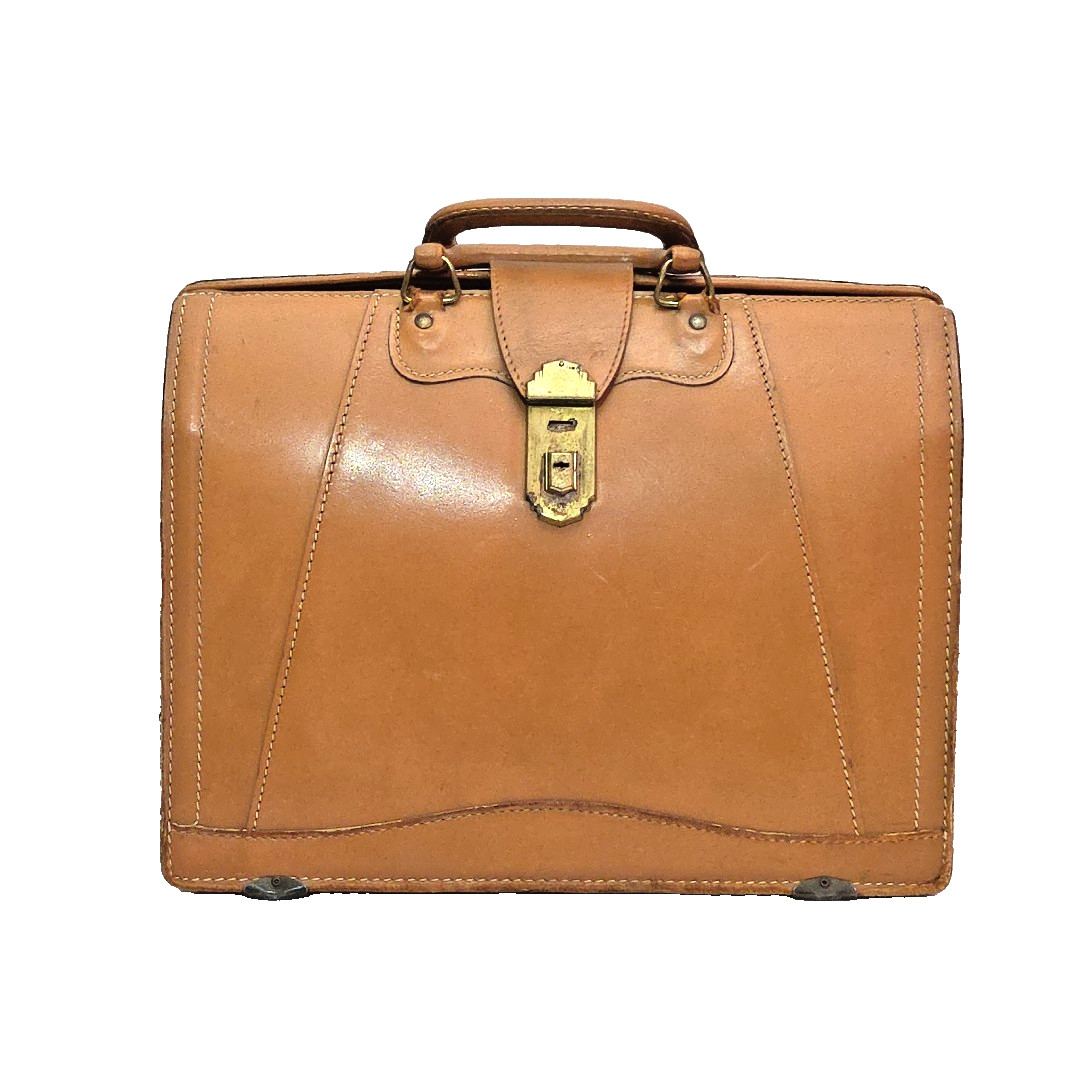 Vintage Leather Satchel Briefcase JC Higgins Brown Doctor Bag Attache Case