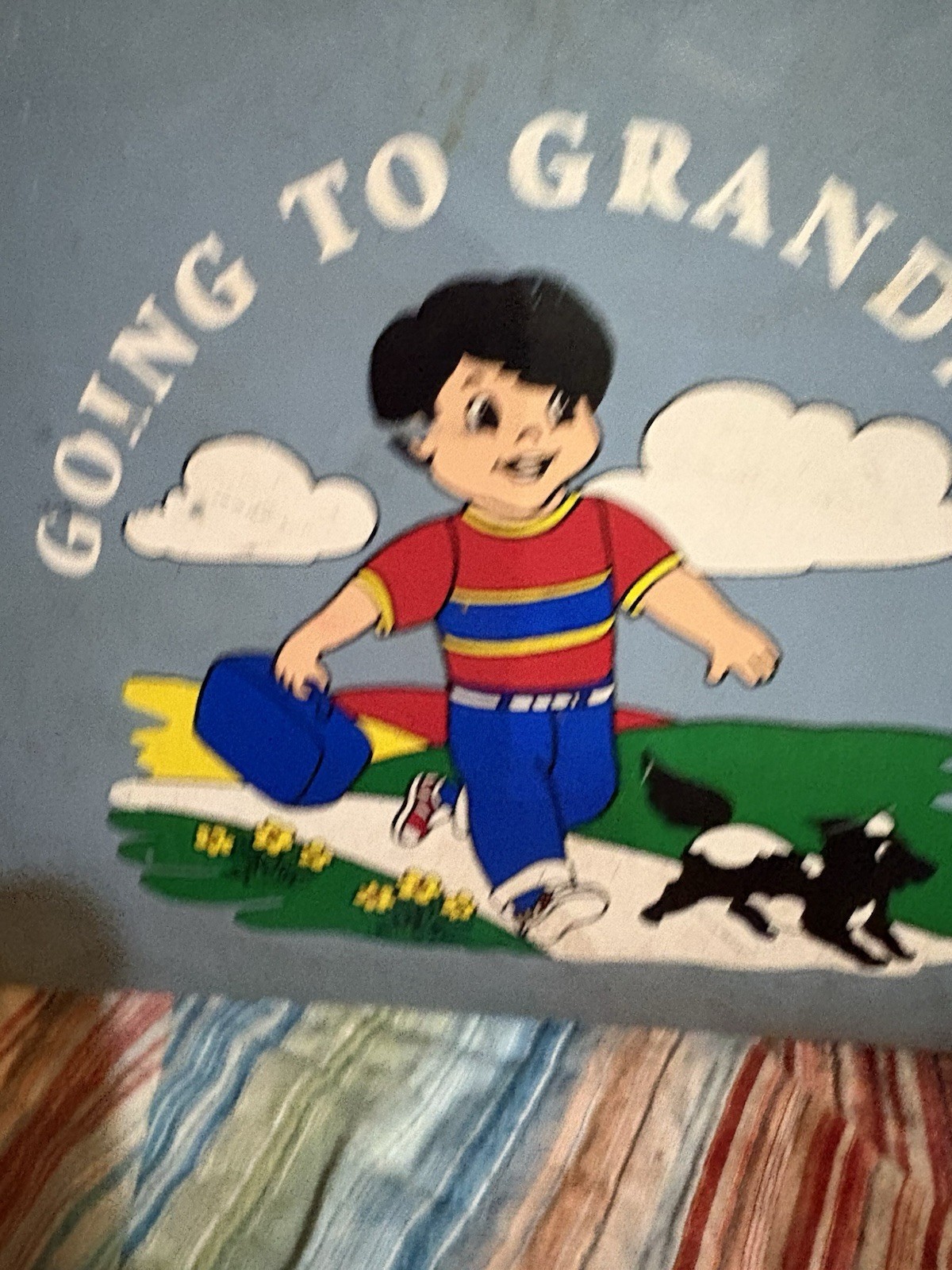 Vtg./ Retro “ Going To Grandma’s” Hard Shell Child Suitcase Blue
