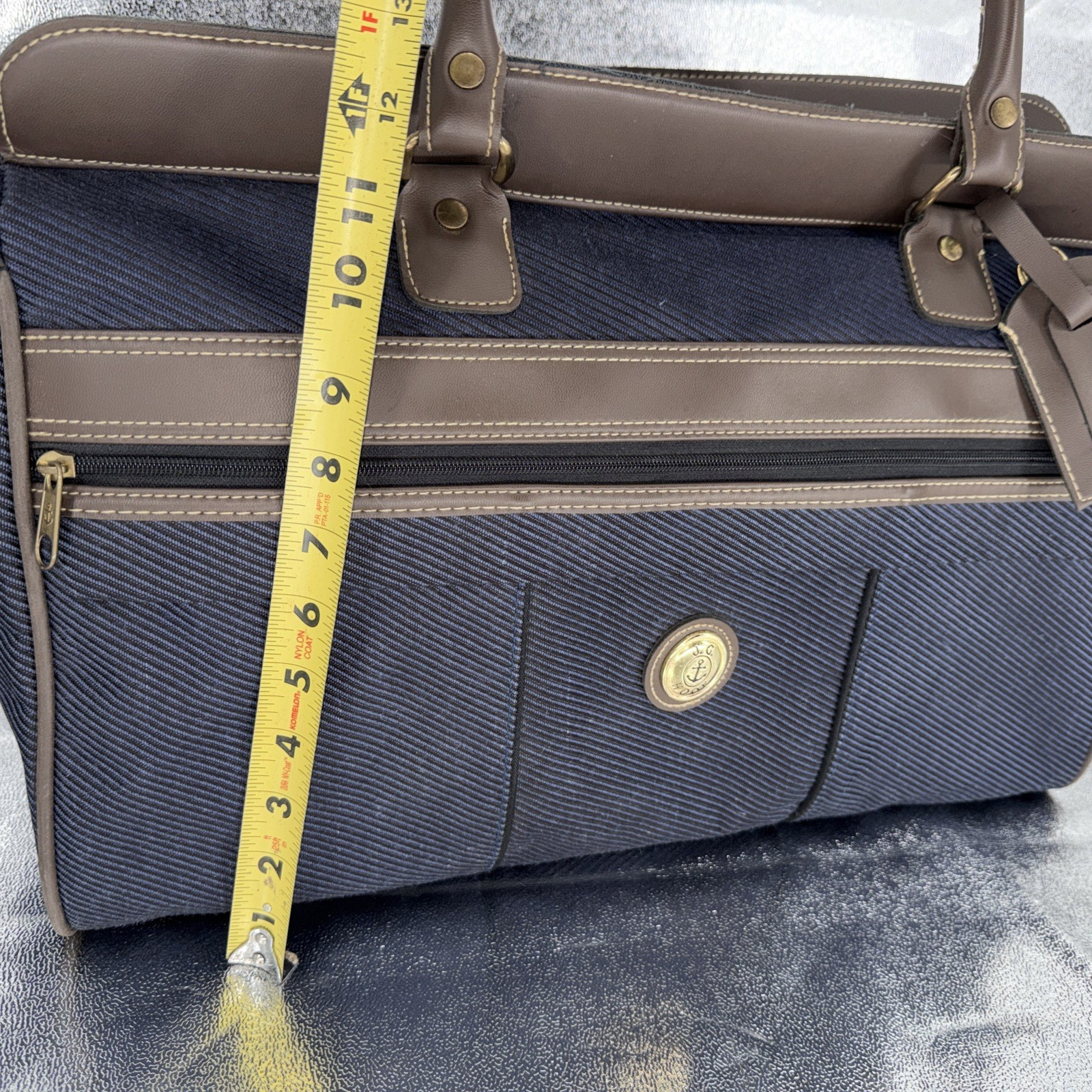 Vintage JG Hook Weekender Travel Bag Duffle Navy Blue Striped Canvas Preppy 90s
