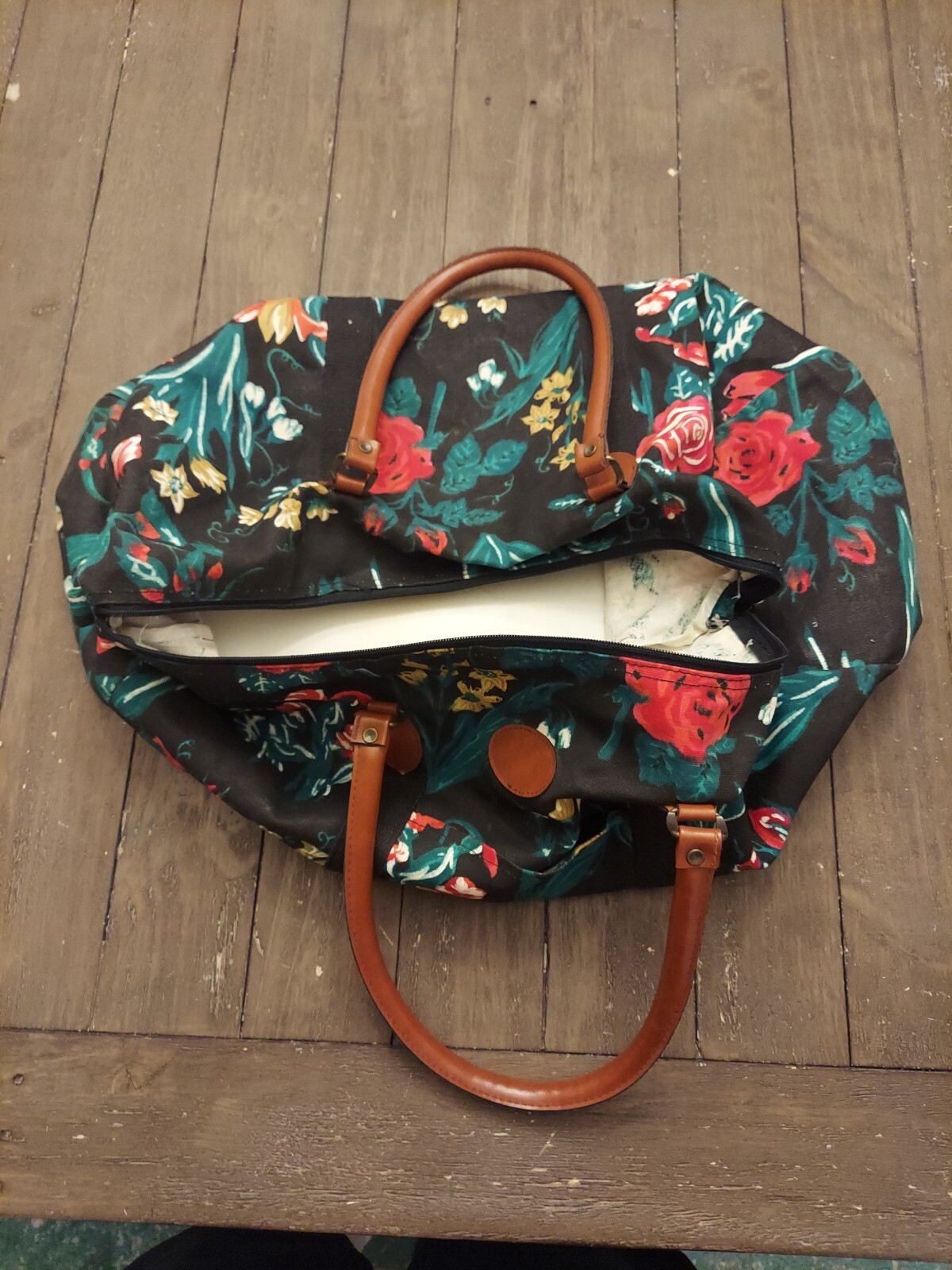 Vintage Gitano Floral Tapestry Weekender Duffle Bag With Leather Straps 90’s