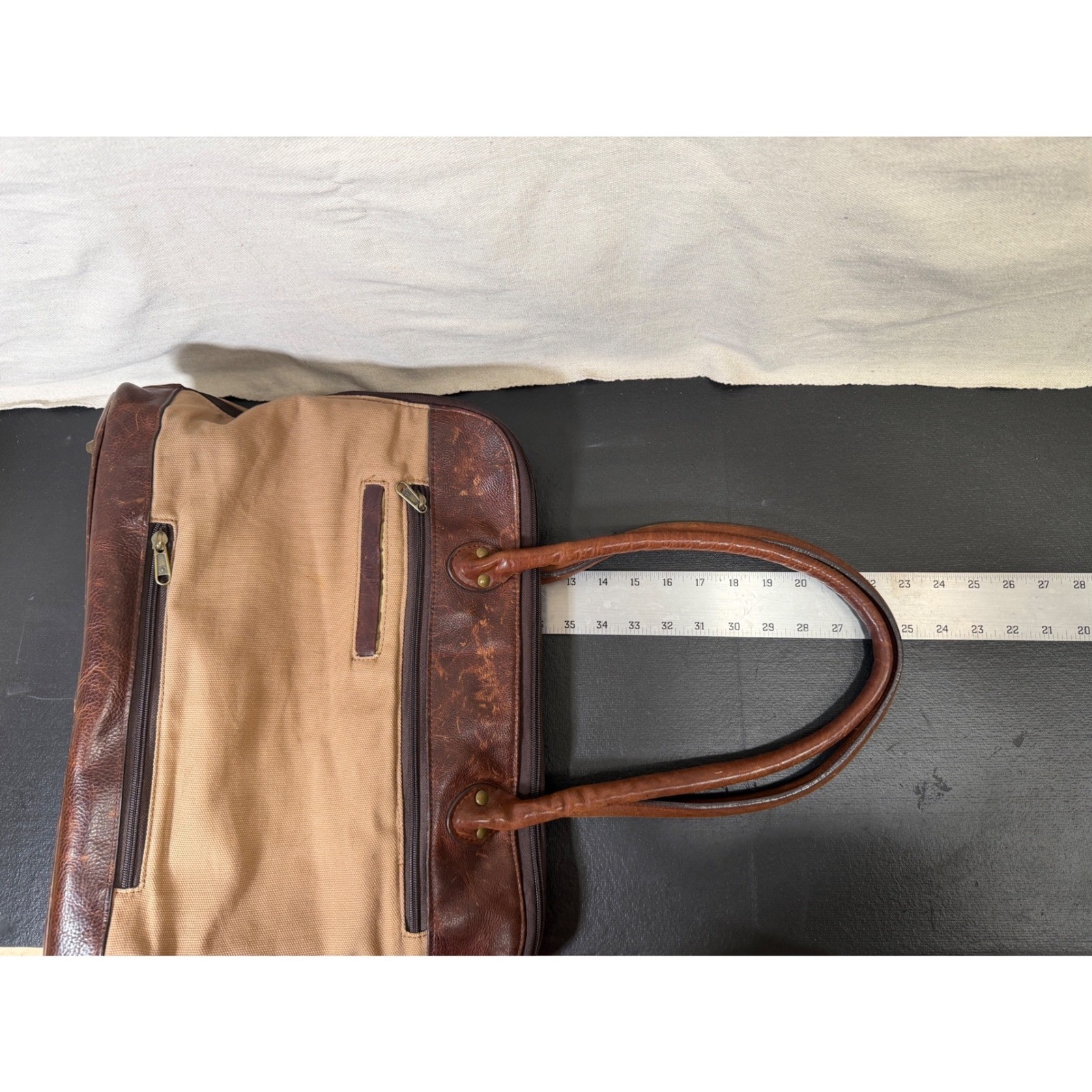 Duluth Trading Co Travel Bag Unisex Large Brown Vintage Canvas Leather Trolley