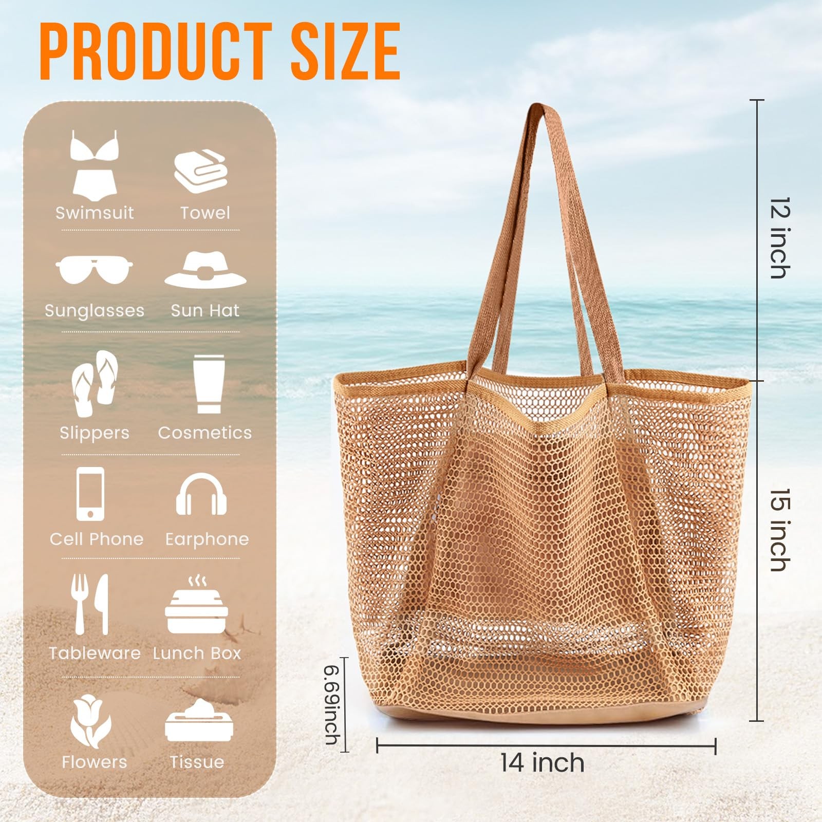 Hohom Beach Bags For Women Summer Travel Mesh Tote Bag Large Inner Pocket