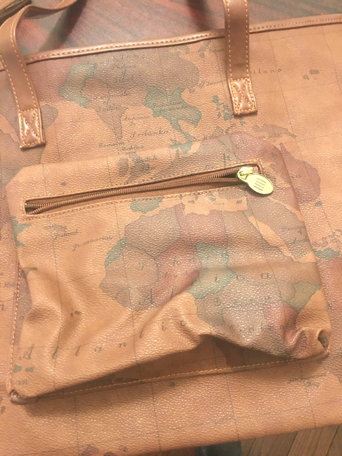 GITANO Vtg 90s New World Views Map Tote Bag Travel Carryon, 15 x 13 x 3, NWT