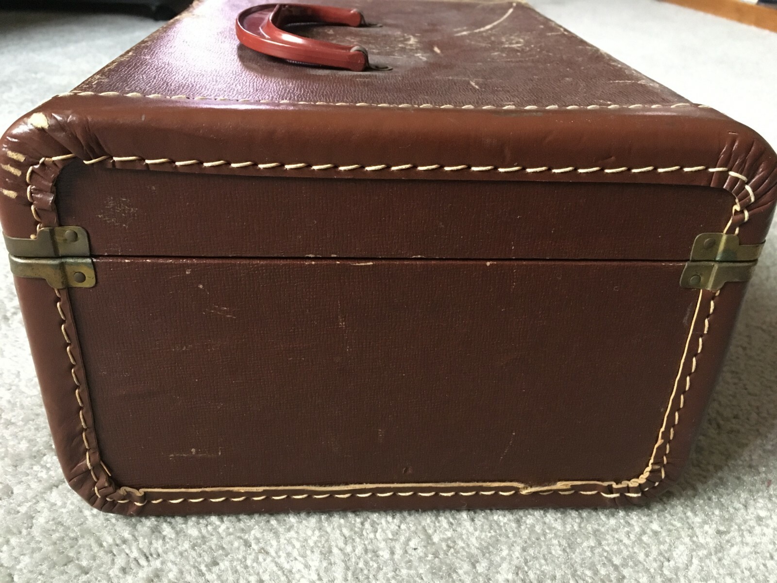 Vintage Hard Wood Contact Paper Train Case Cosmetic Luggage Suitcase with Mirror