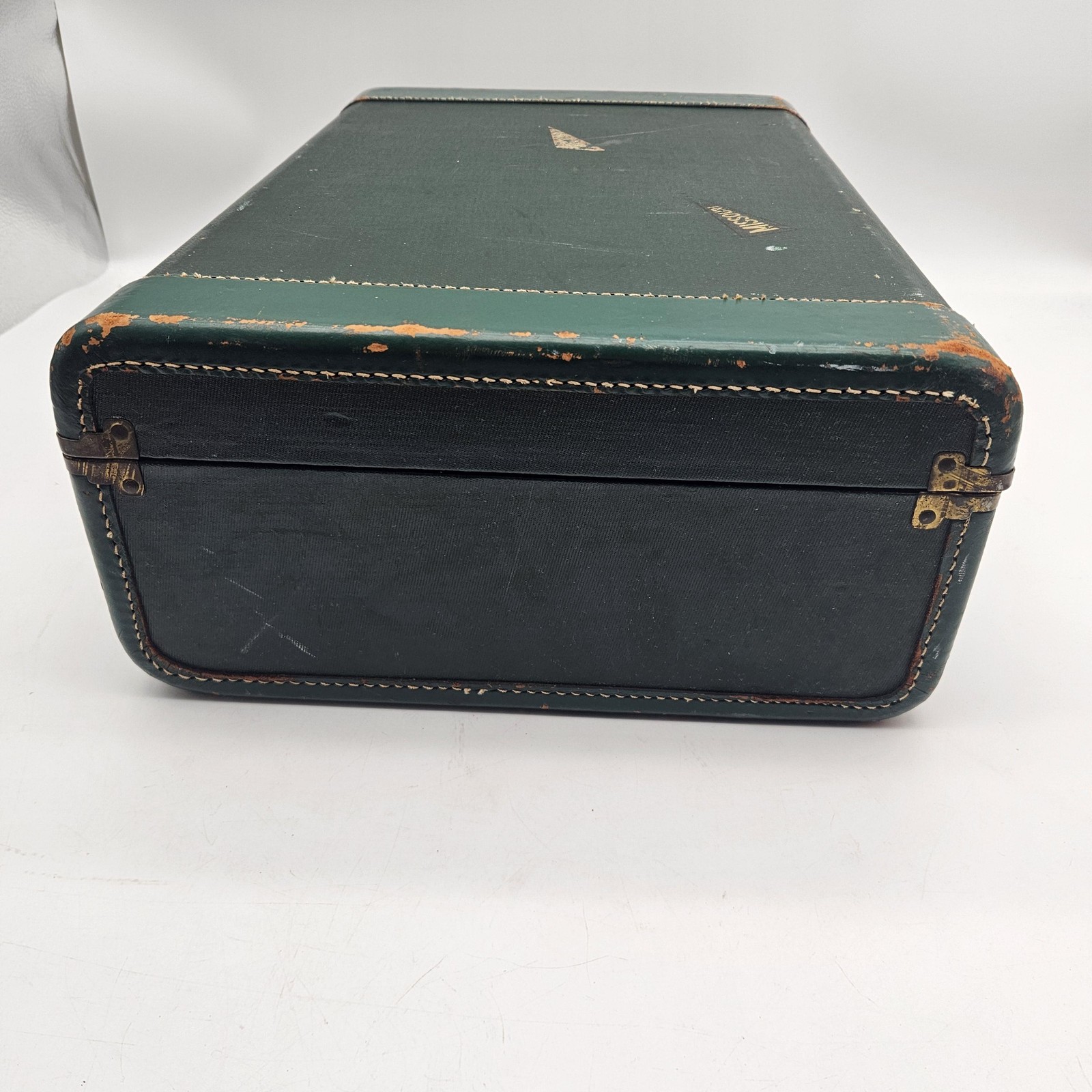 Vintage White Star Hard Shell Suitcase Luggage Green Celanese Lined Made USA 40s
