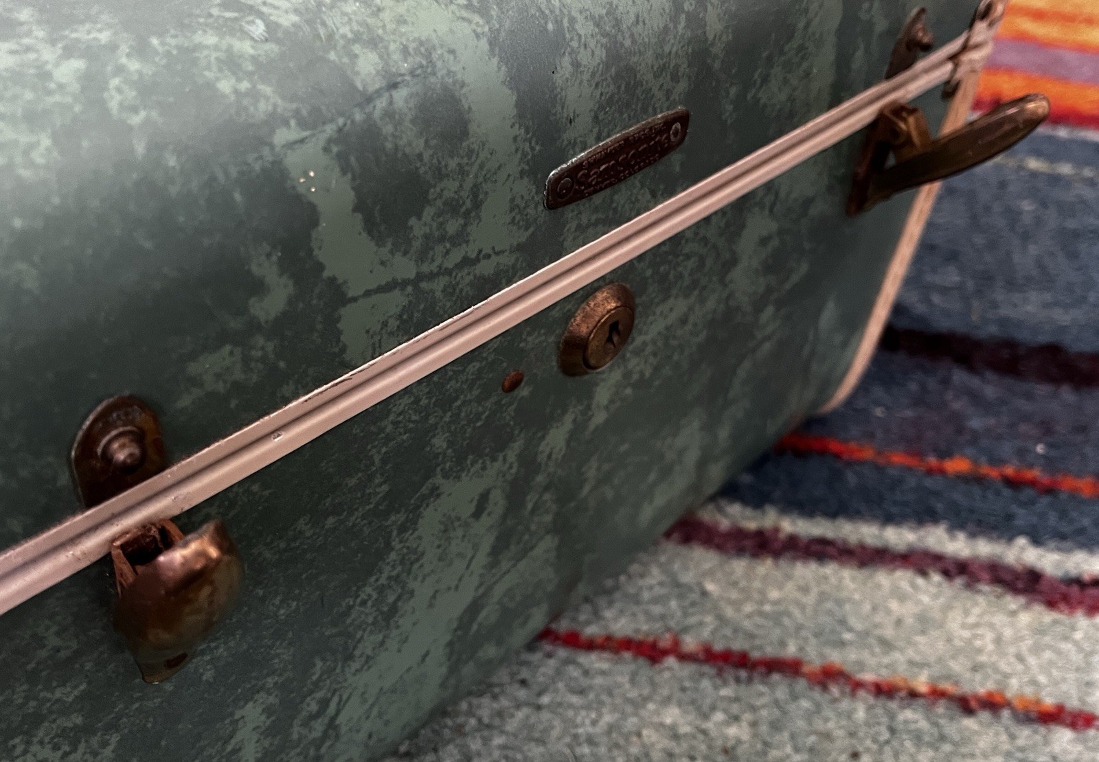 Vtg Samsonite Luggage Cosmetic Train Carry Case #5112 Marbled Green Ivory Trim