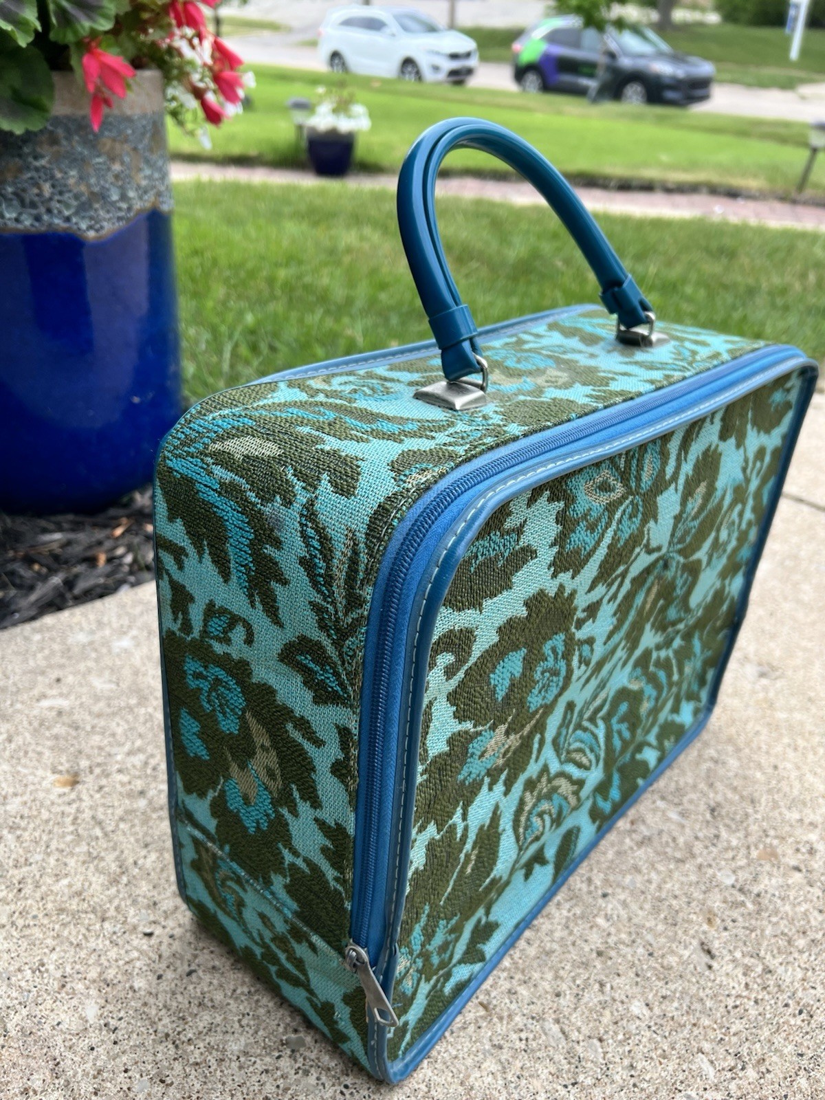 Vintage Pretty 70’s Avon Lady Sample Case Floral Tapestry Small Suitcase