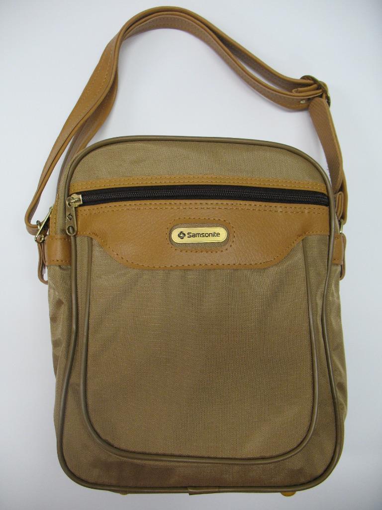 Vintage 1980s Samsonite 2-pc Luggage Set Garment Bag + Carry-on Shoulder Bag Tan