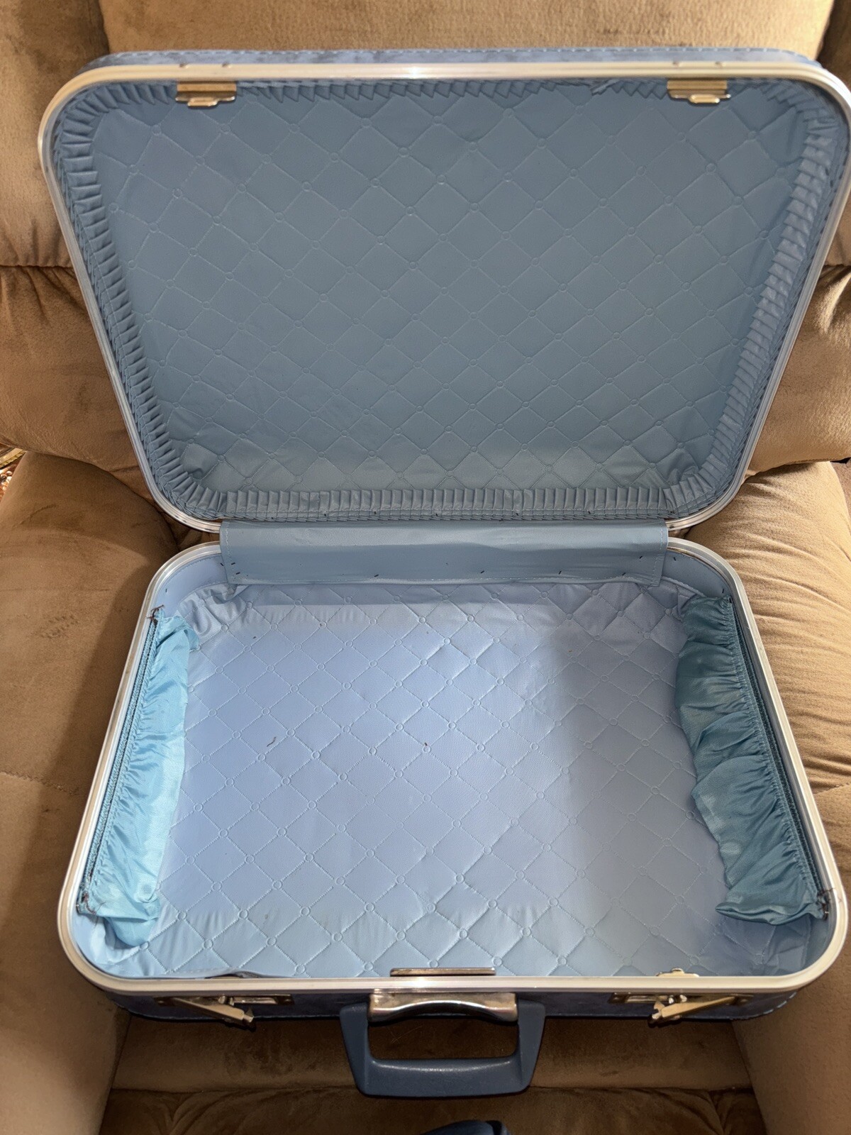 Vintage Scovill Blue Marble 4 Piece Luggage Suitcase Overnight Bags Shave Bag