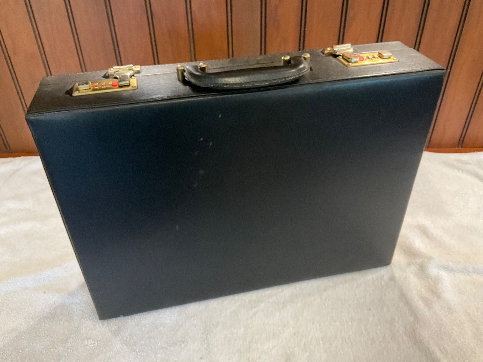 Vintage Black Faux Leather Hard Attache Briefcase Dual Combination Locks Prop
