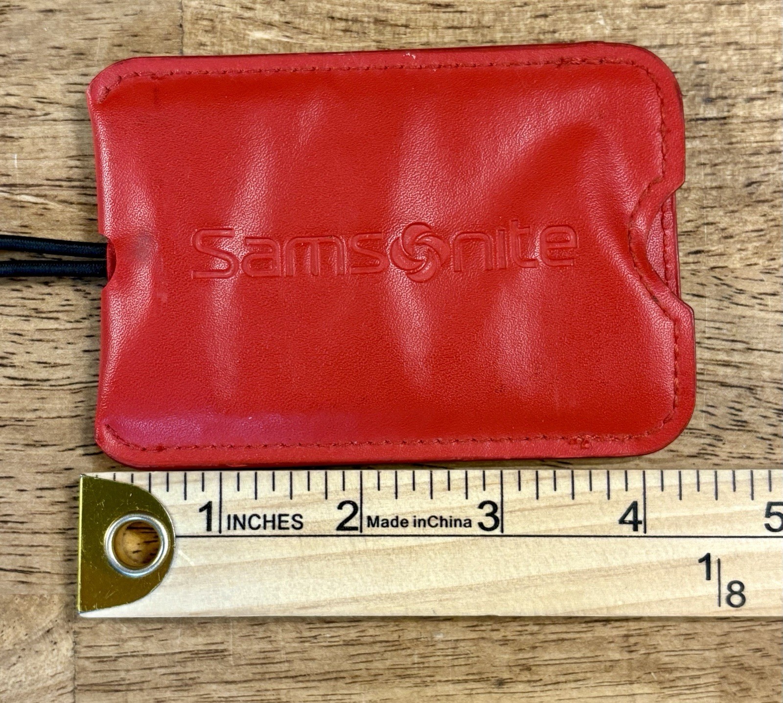 VTG Samsonite Luggage Tag Genuine Leather Red Hard To Find Money Vacation Travel