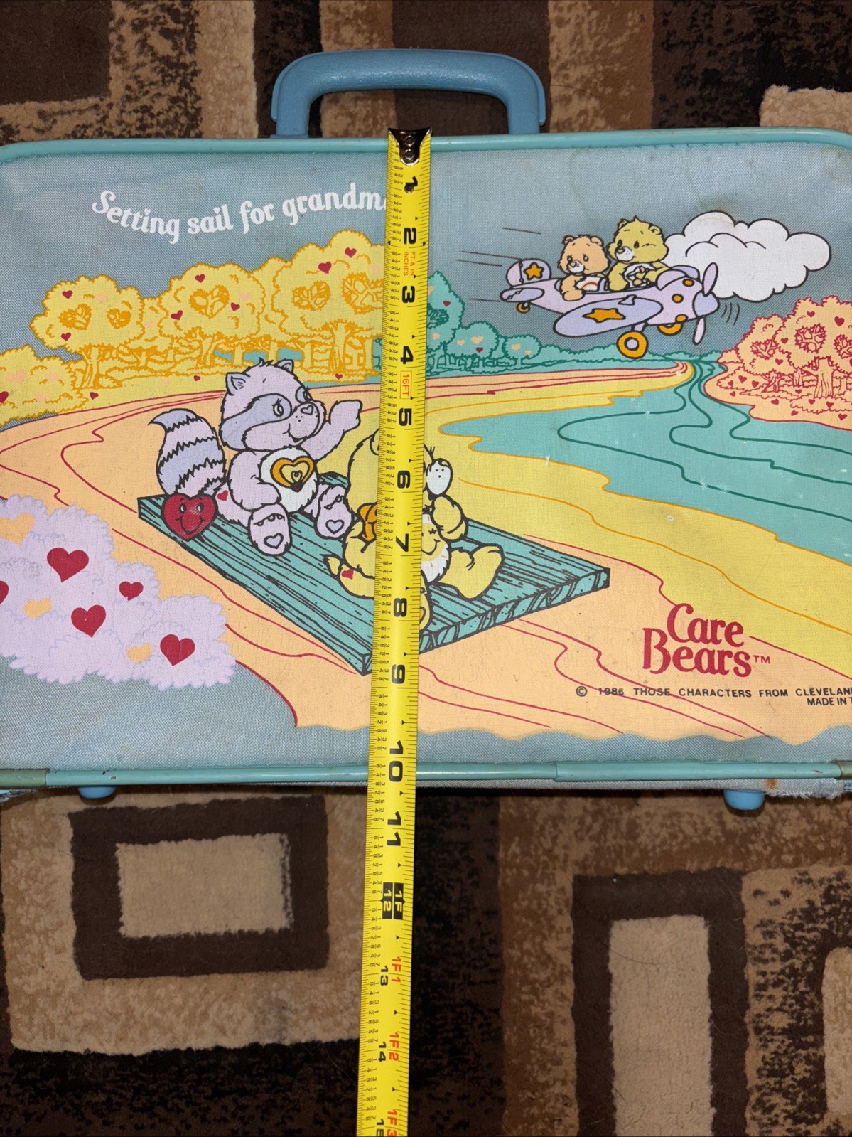 Vintage 1986 Care Bears Suitcase Luggage Light Blue Setting Sail for Grandmas