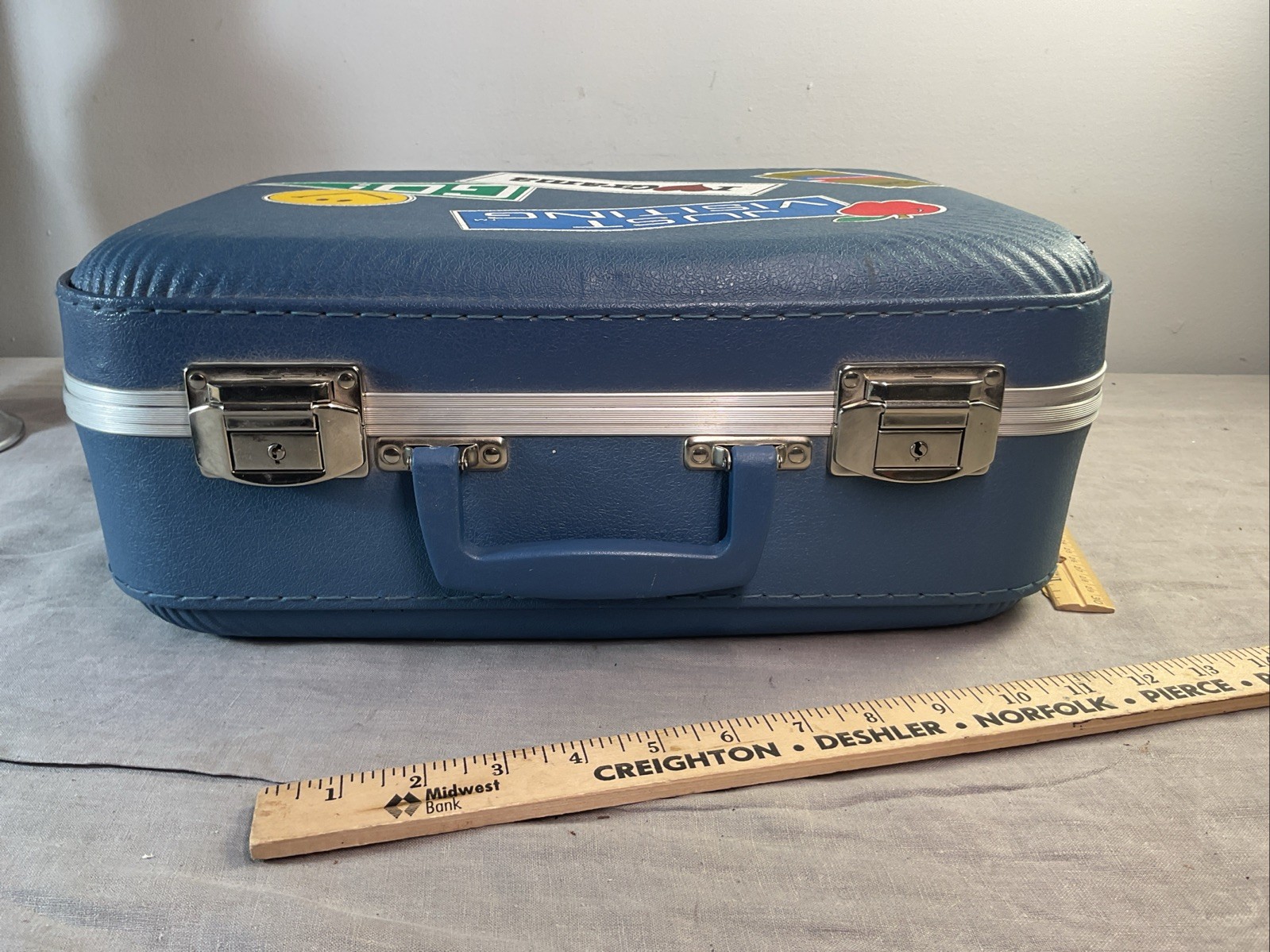 Vintage Kids Hardshell Suitcase: “Just Visiting” “I❤Grama” 13” X 15” X 6”