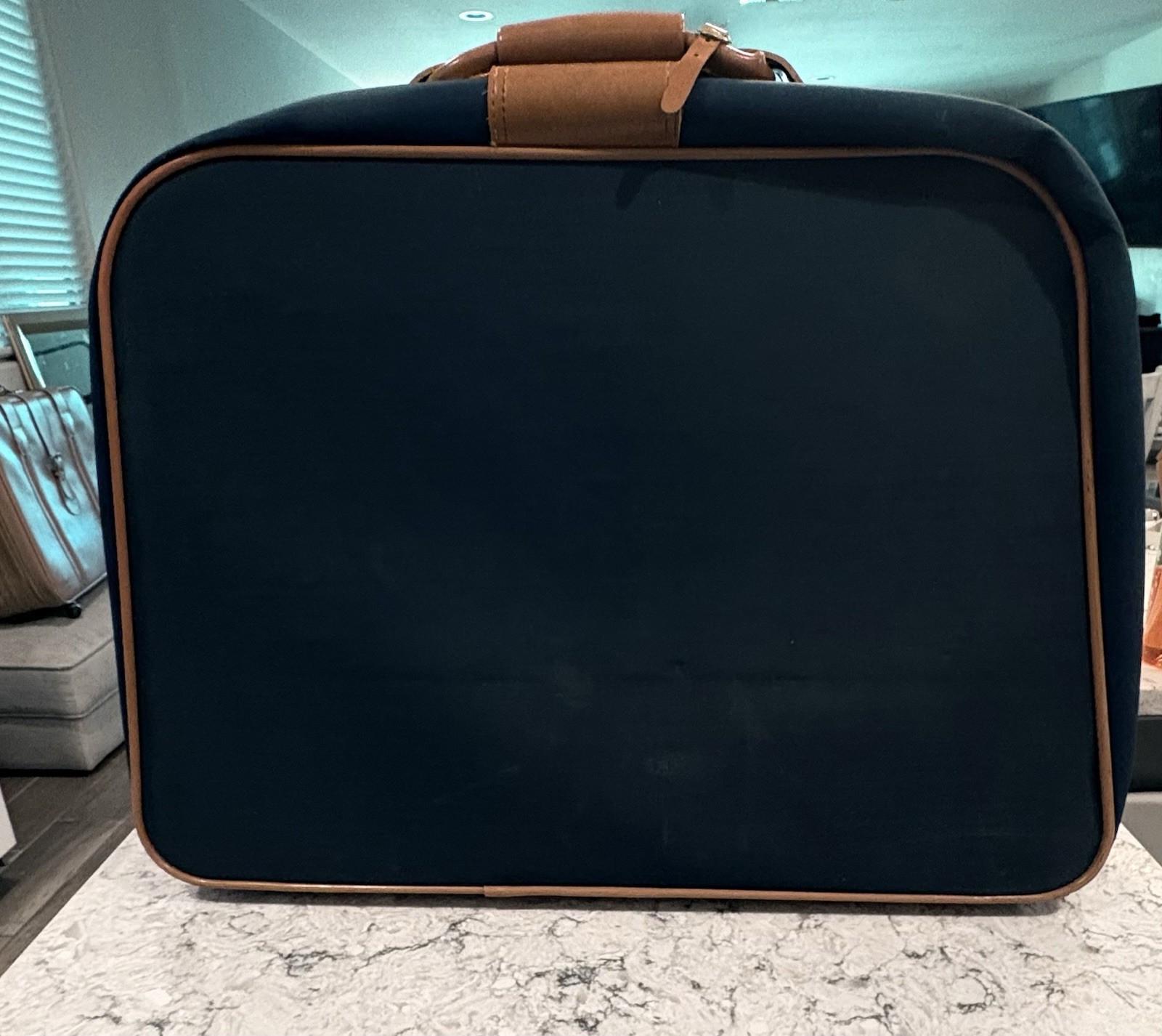 Vtg 1970s Blue F.W. Woolworth New York Green Stripes w/ Leather Handle & Buckle