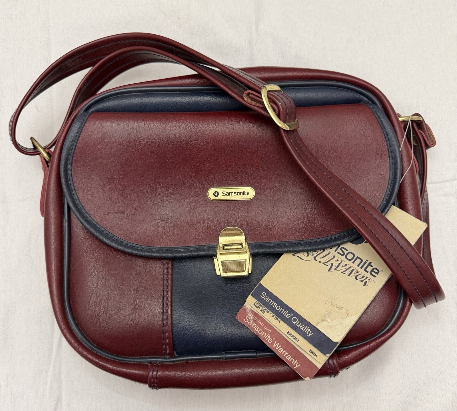 Vintage Samsonite The Survivor Bordeaux Vinyl Zipper Handy Tote Adjust Strap NWT