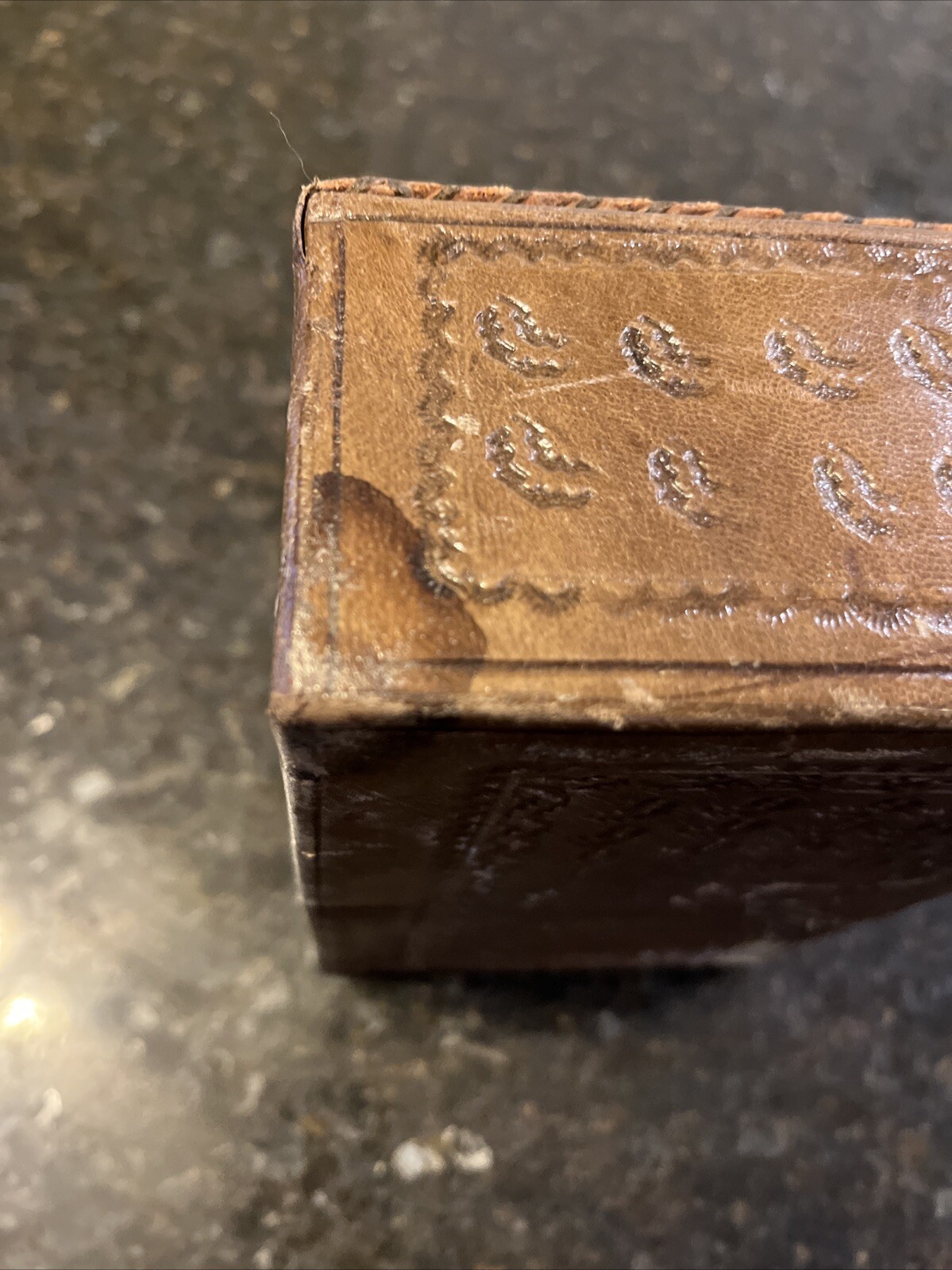 Artmex Vintage Brown Leather Aztec Jewelry Box with snap 8″ long x 5″ wide x 3″