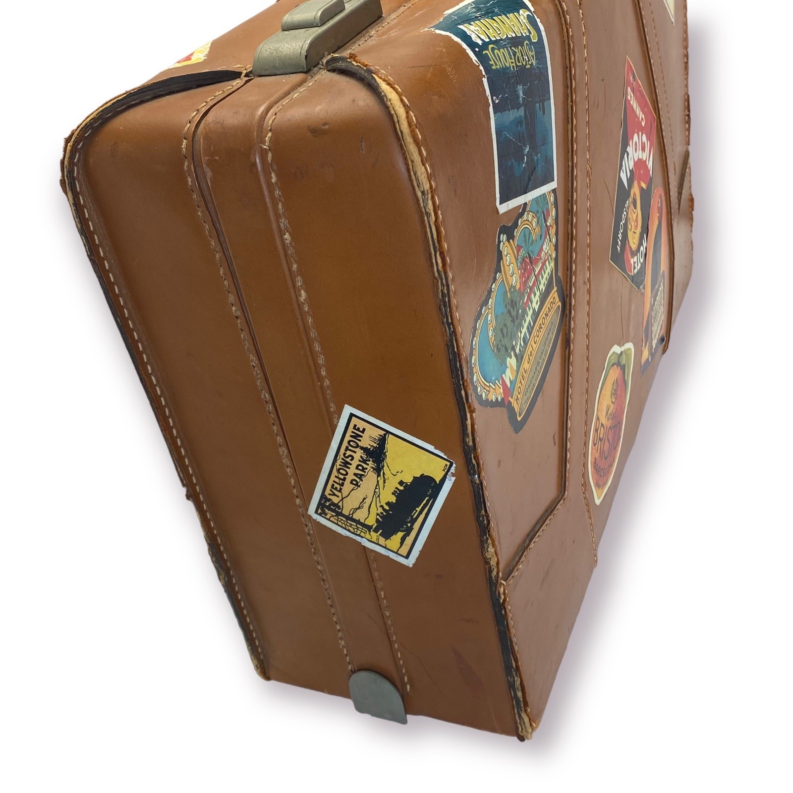 Vtg Skyway Suitcase w Travel/ Luggage Labels: Hotel Victora Cannes, Paris Ritz
