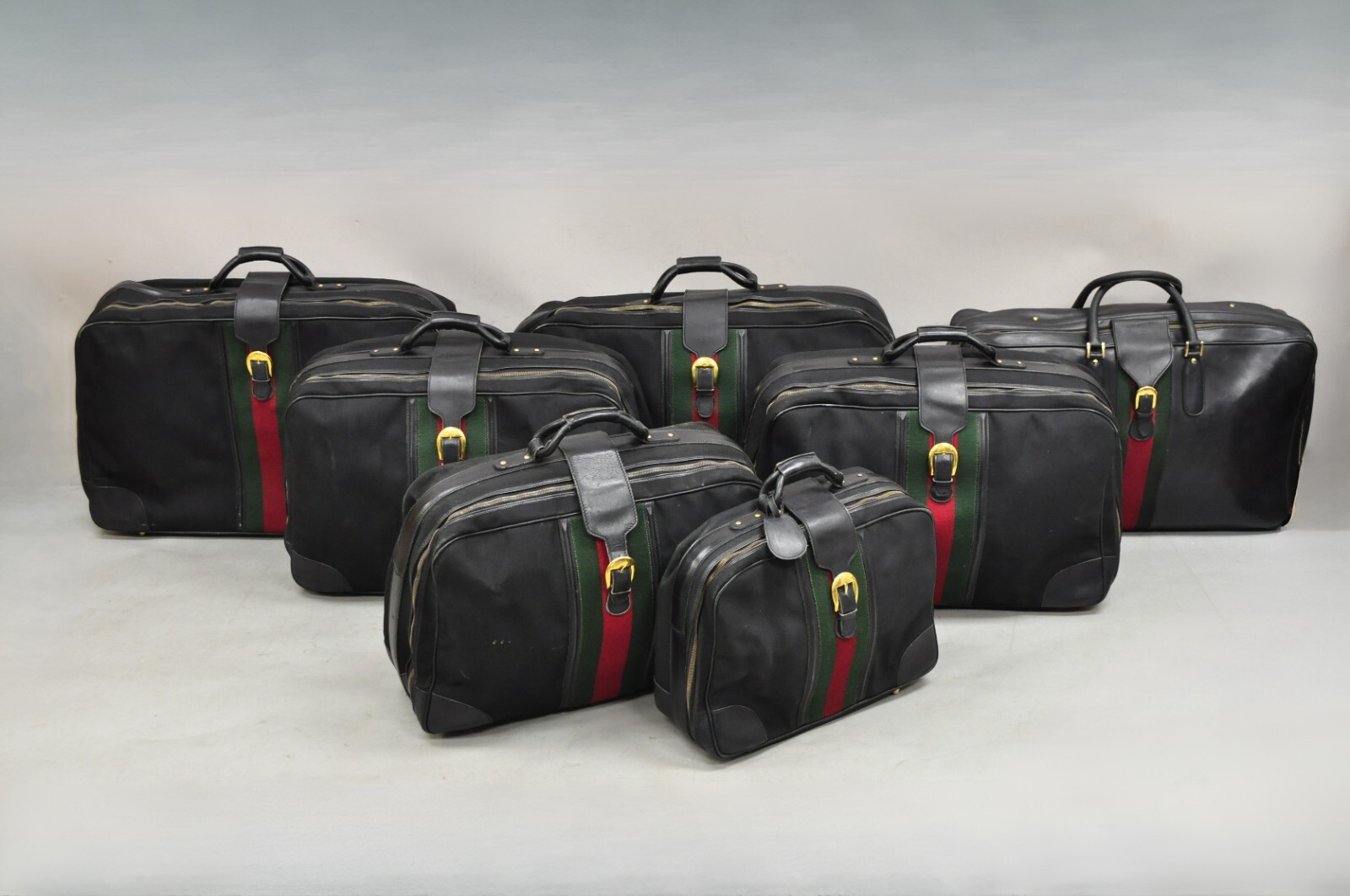 Vintage Gucci Black Canvas and Leather Suitcase Luggage His and Hers Set – 2 Pcs