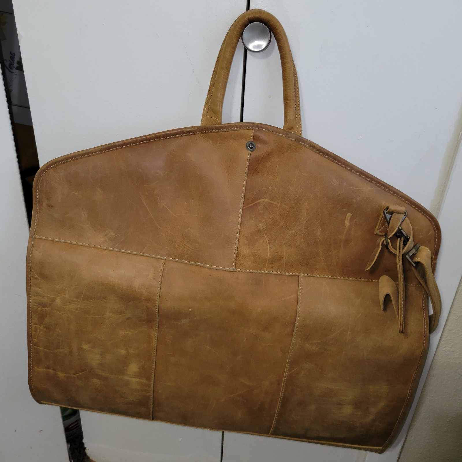 Vtg Canyon Outback Vachetta Leather Garment Bag Folding Travel Shoulder Strap