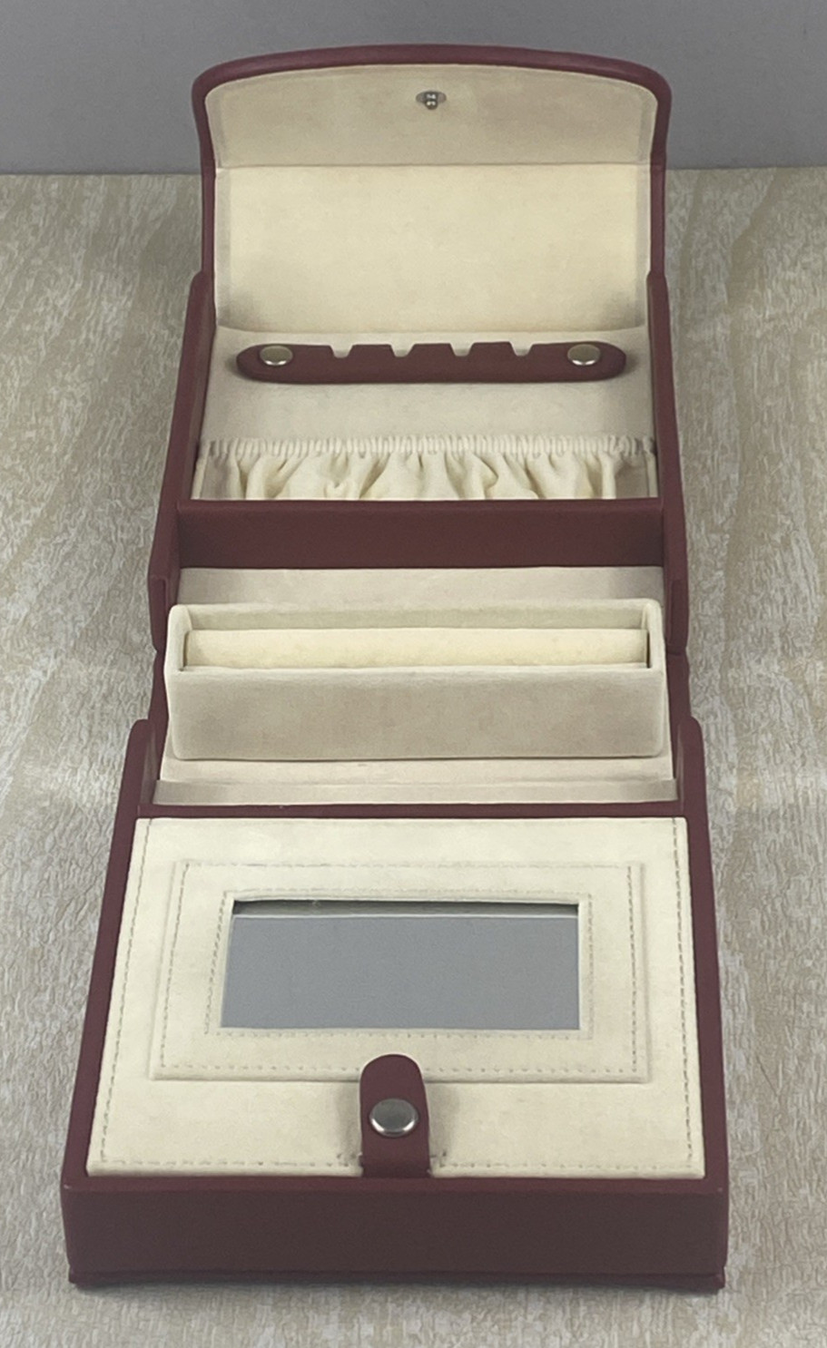 Mary Kay Red Leather Jewelry Travel Case Vintage RARE Mirror & Handle