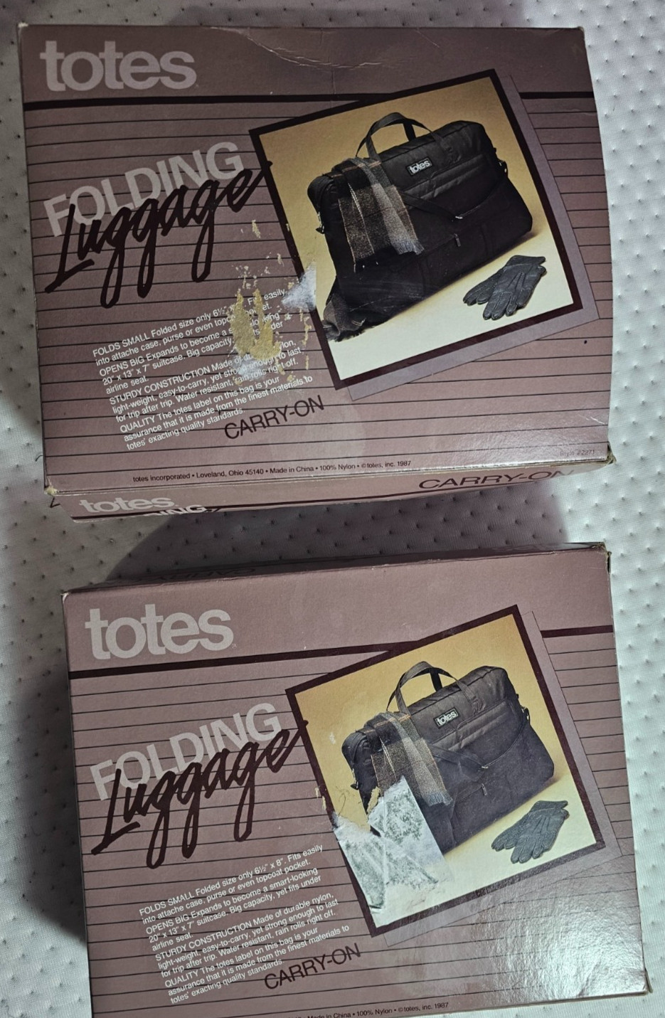 One New Old Stock VTG Totes Brown Nylon Fold’n Packable Luggage Carry-On 20x13x7