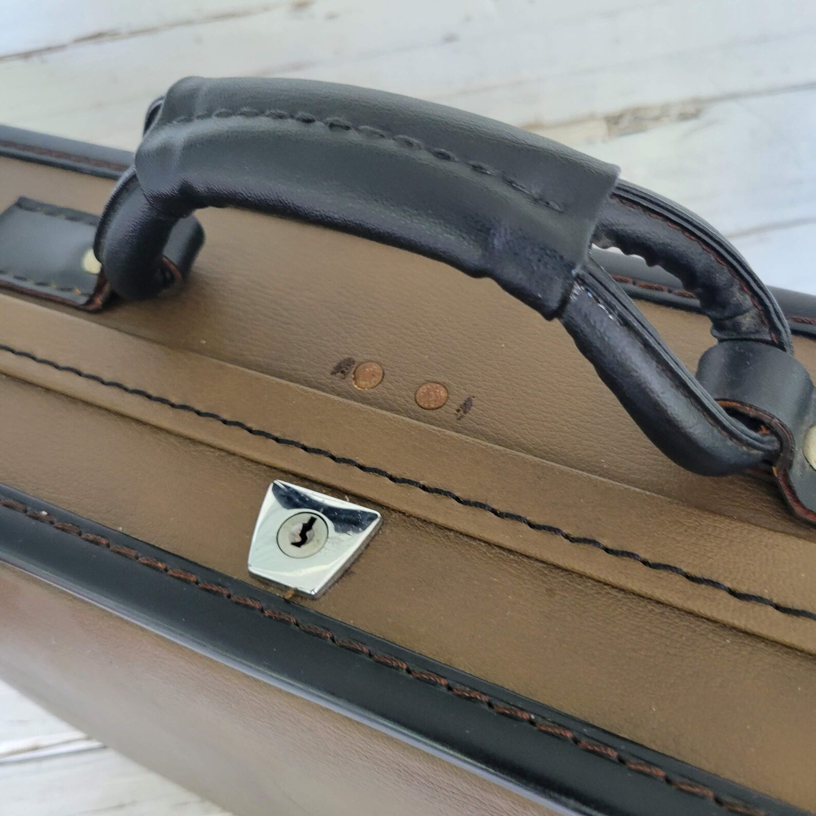 Beautiful Tan with Black Trim Small Suitcase – Vintage Carry-on Luggage