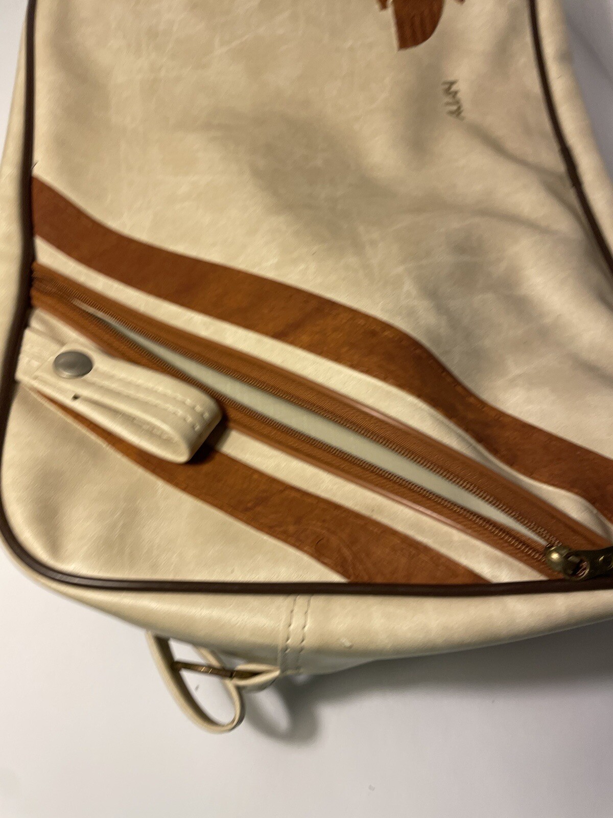 Ajay Carry On Travel Bag Retro Leather Brown Beige MCM 17” x 11” Small Vintage