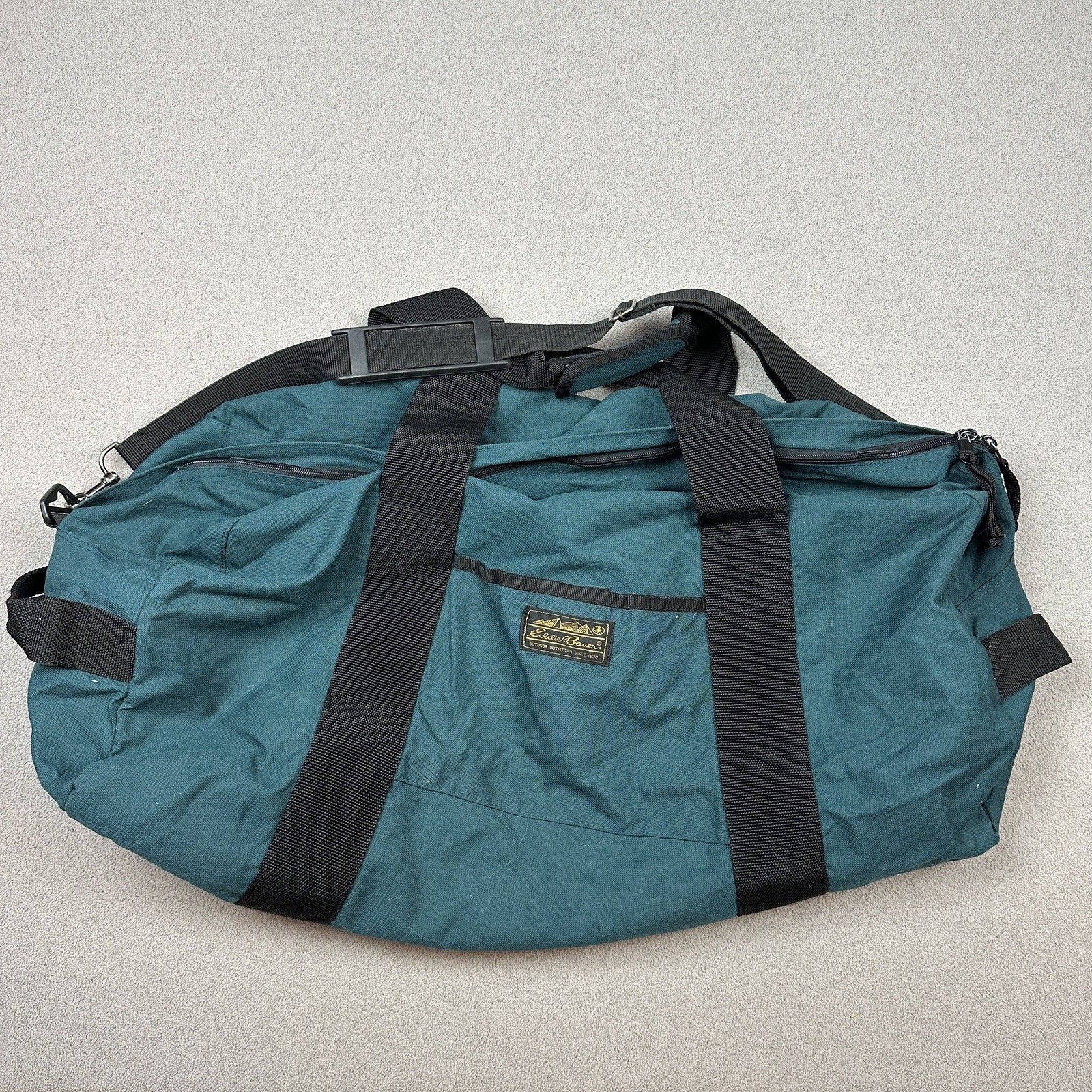 Vintage Eddie Bauer Duffel Bag Hunter Green 90s Shoulder 29″ L x 12″ H x 12″ W