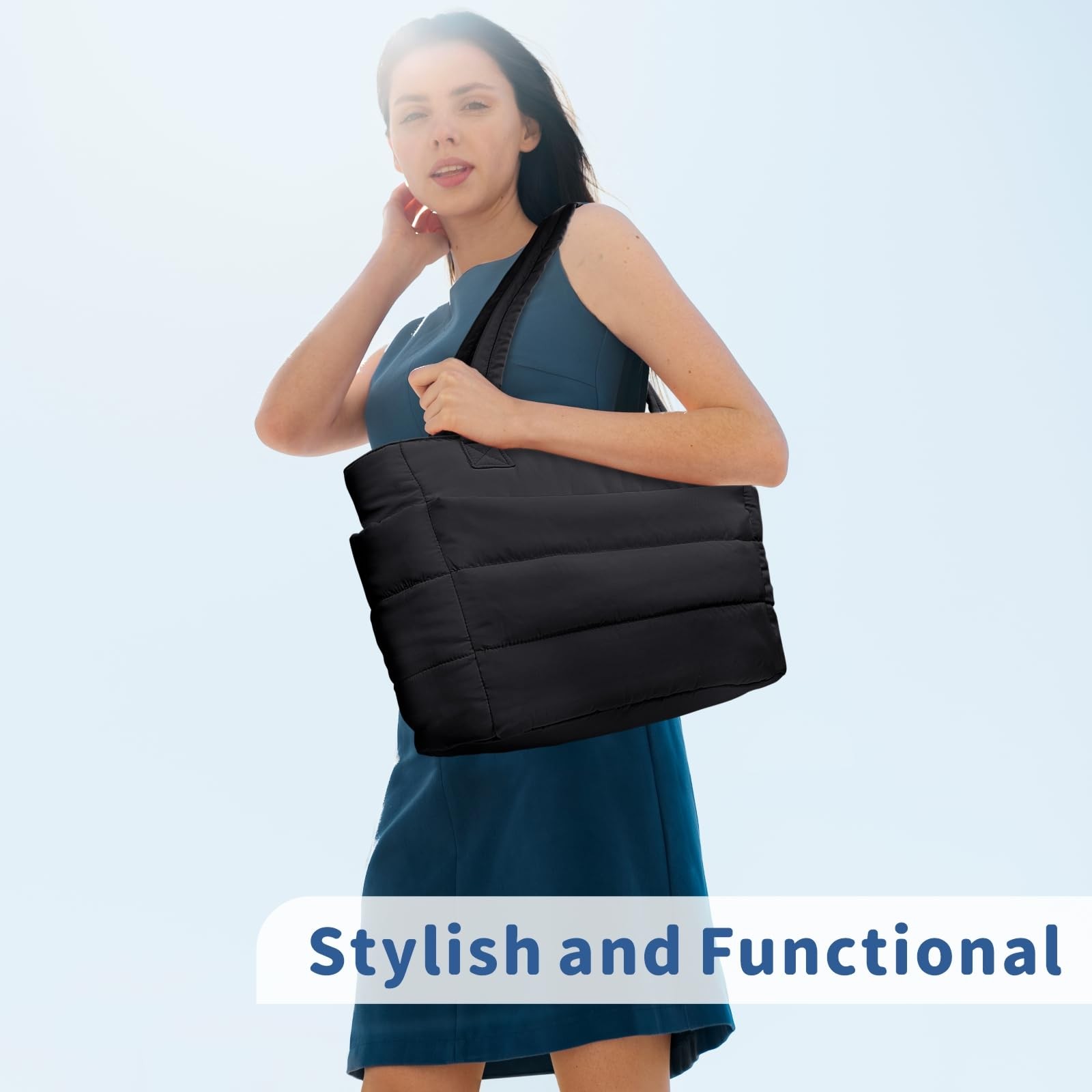 Topdesign Puffer Tote Bag For Women Lightweight Puffy Handbag Compartments