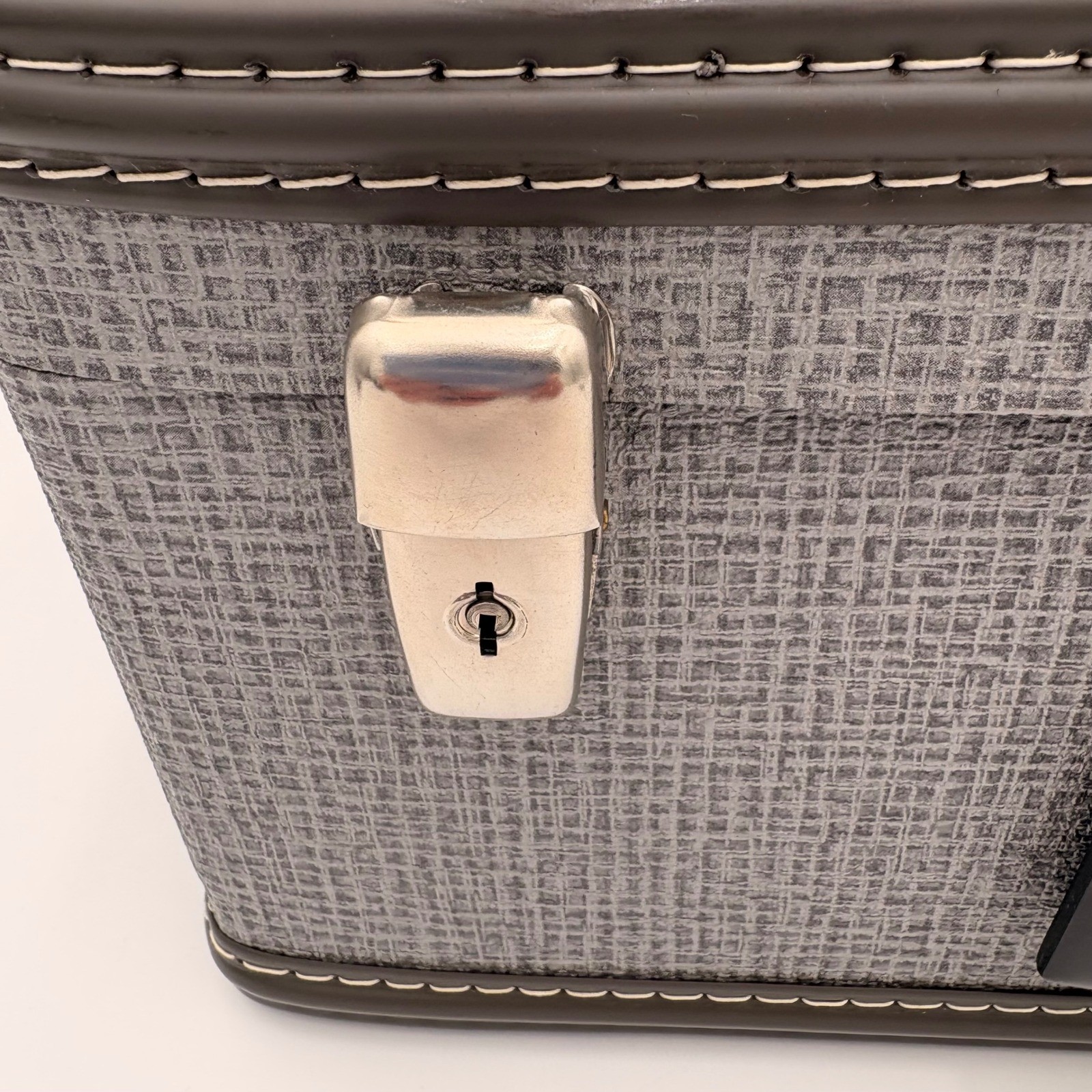 Vtg Grey Textured Hard Shell Suitcase MCM Style Luggage w Keys Made in Norway