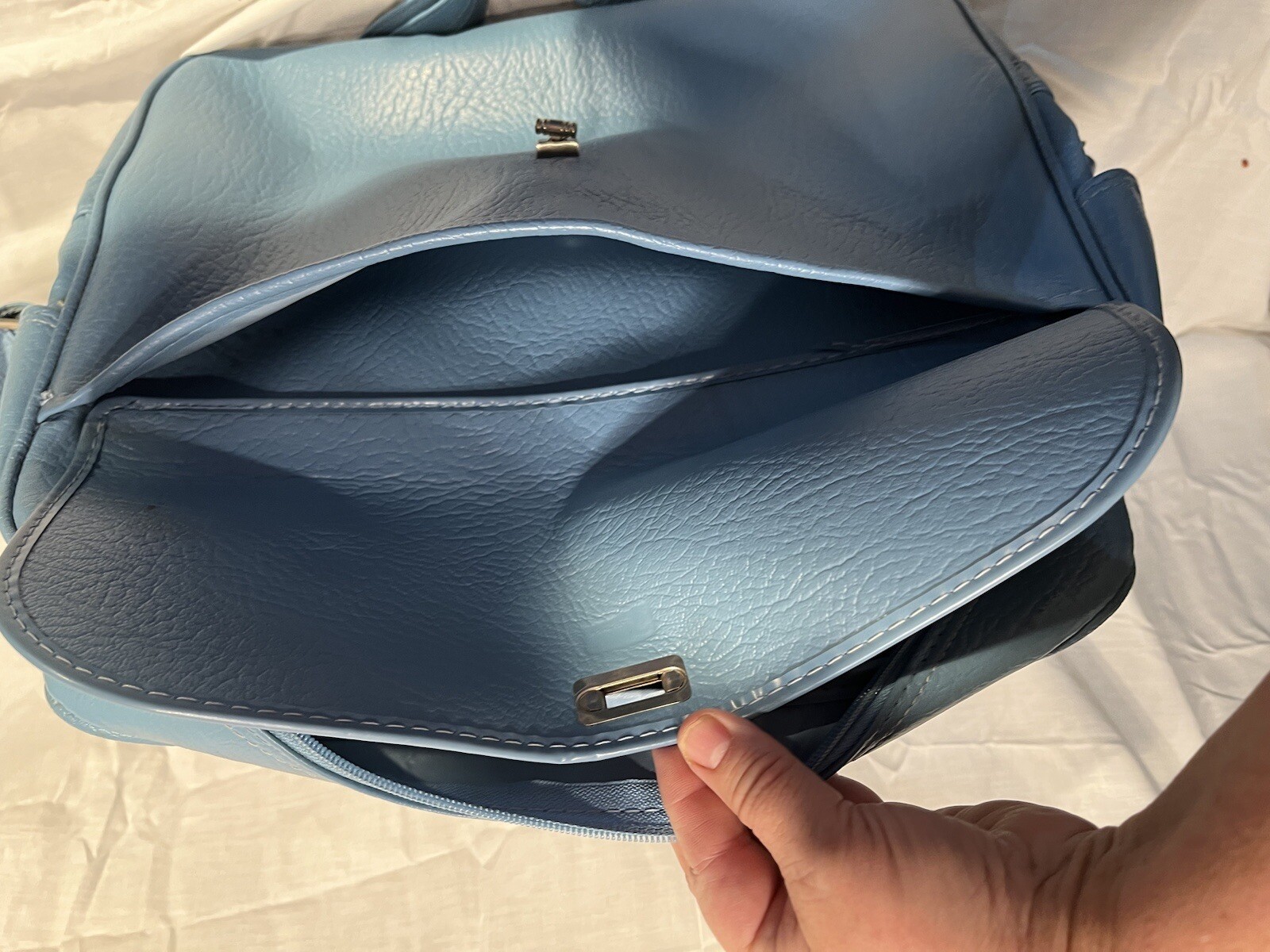 Vintage Sears Baby Blue Carry on luggage bag With Lock And Keys