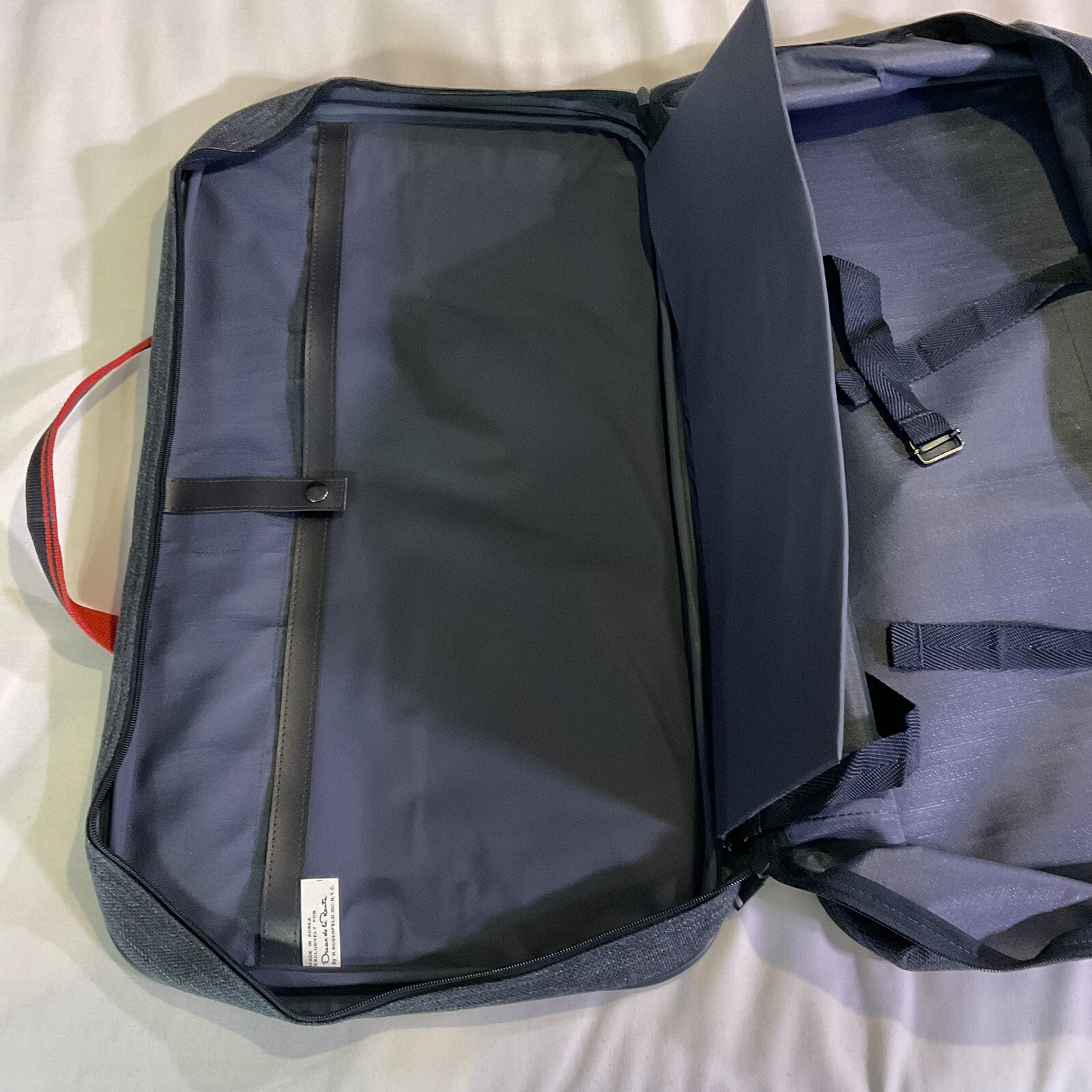 Vintage Oscar De La Renta Blue Red Tweed Travel Bag Luggage 14″ X 24″