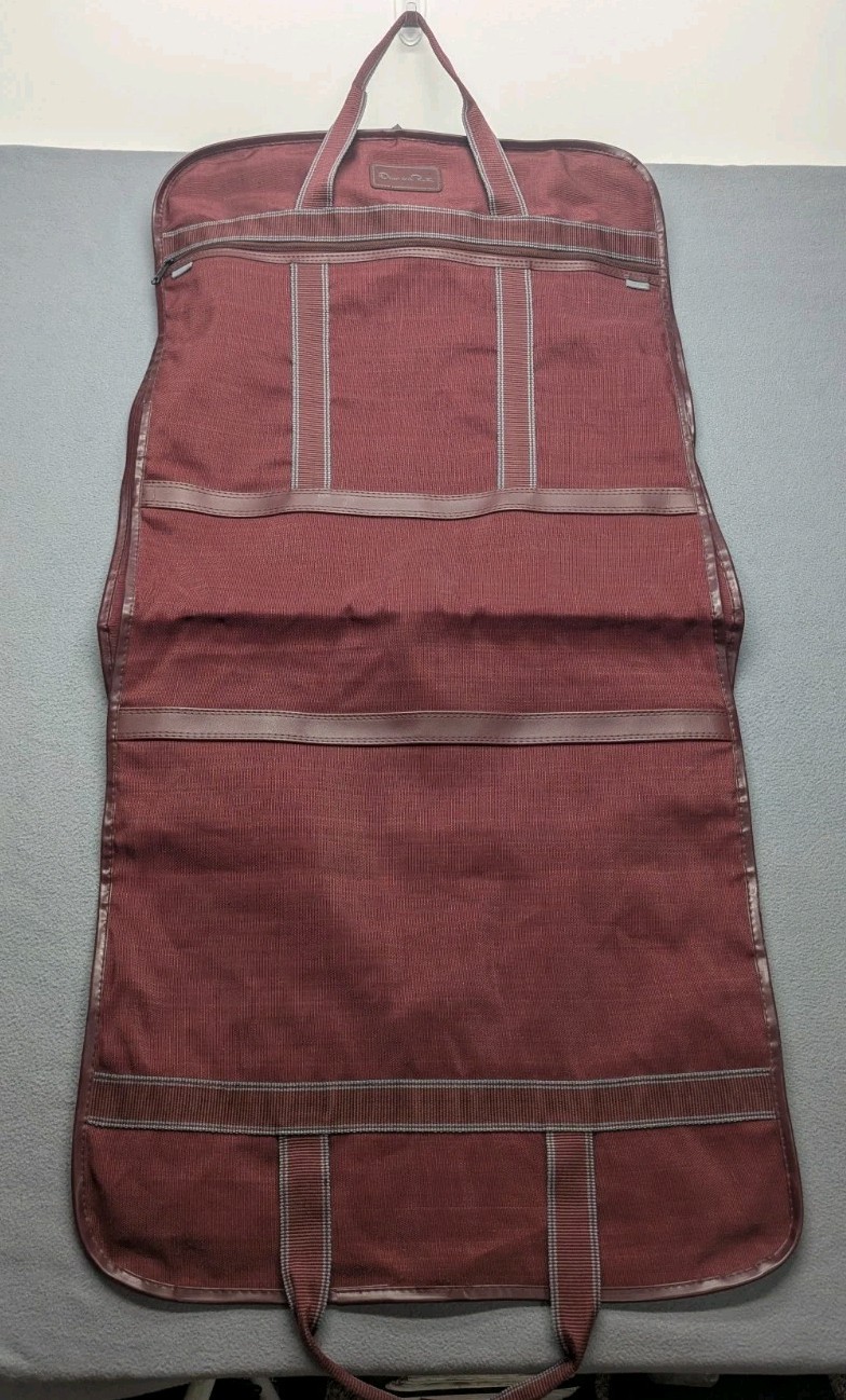 Oscar de la Renta Vintage Tweed Garment Travel Bag Burgundy