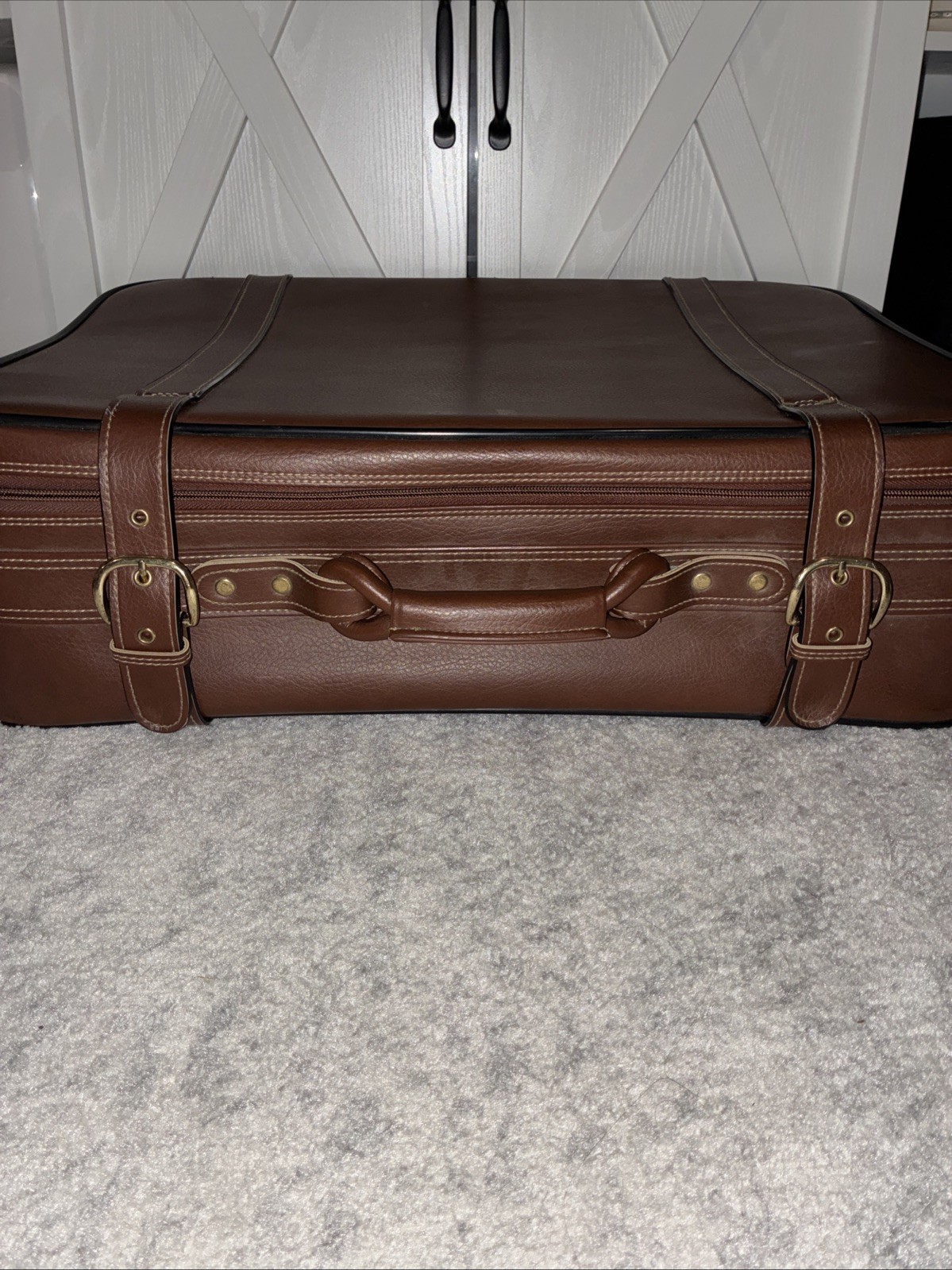 Vintage Large 1980s Brown Rolling Suitcase Taiwan ROC Garment Luggage Clean