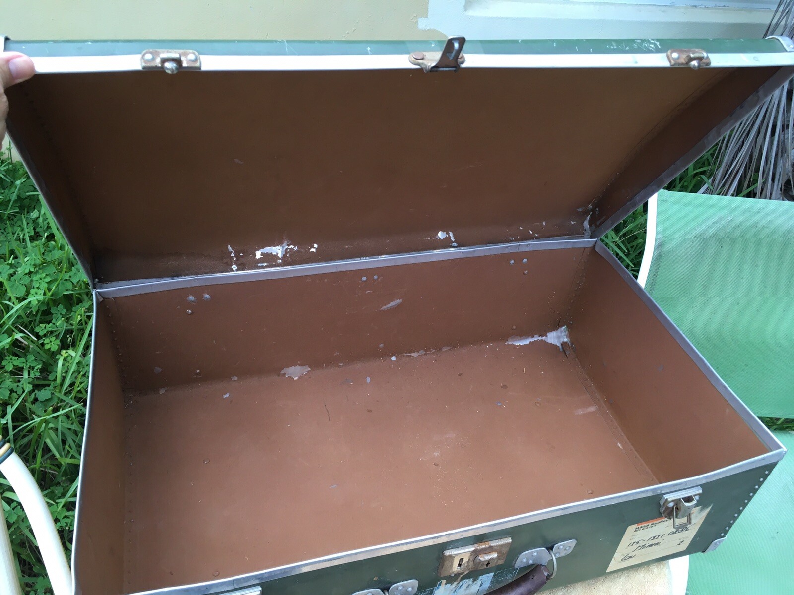 Vintage Mid 1900’s Green Line Large Aluminum Suitcase Top of the line.