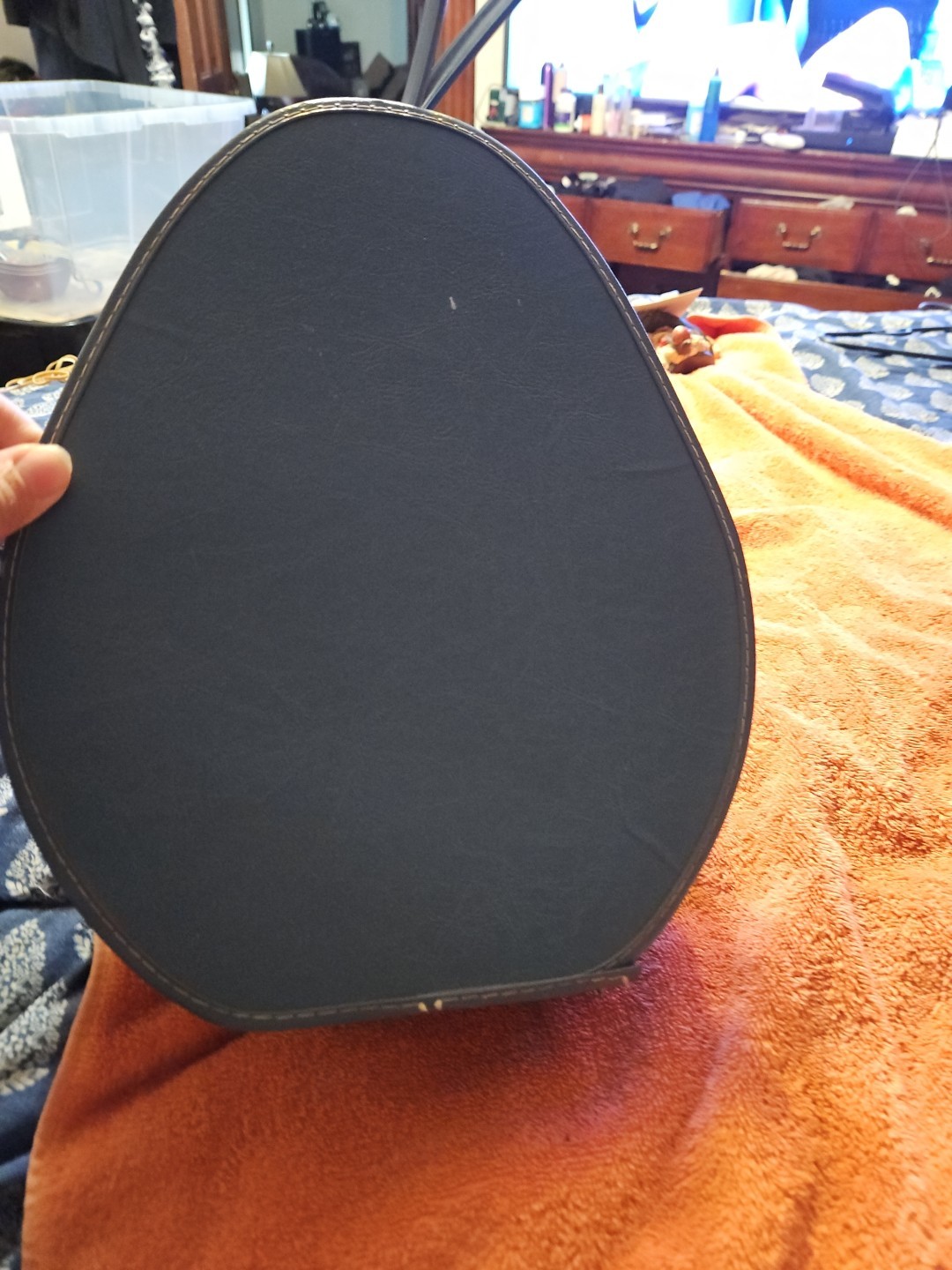 Vintage National Teardrop Egg Oval Train Case Carrying Blue P14