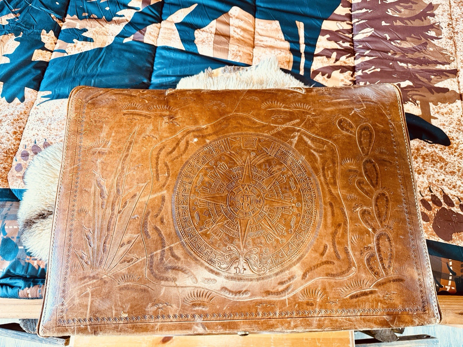 Vintage Leather Suitcase Hand Tooled
