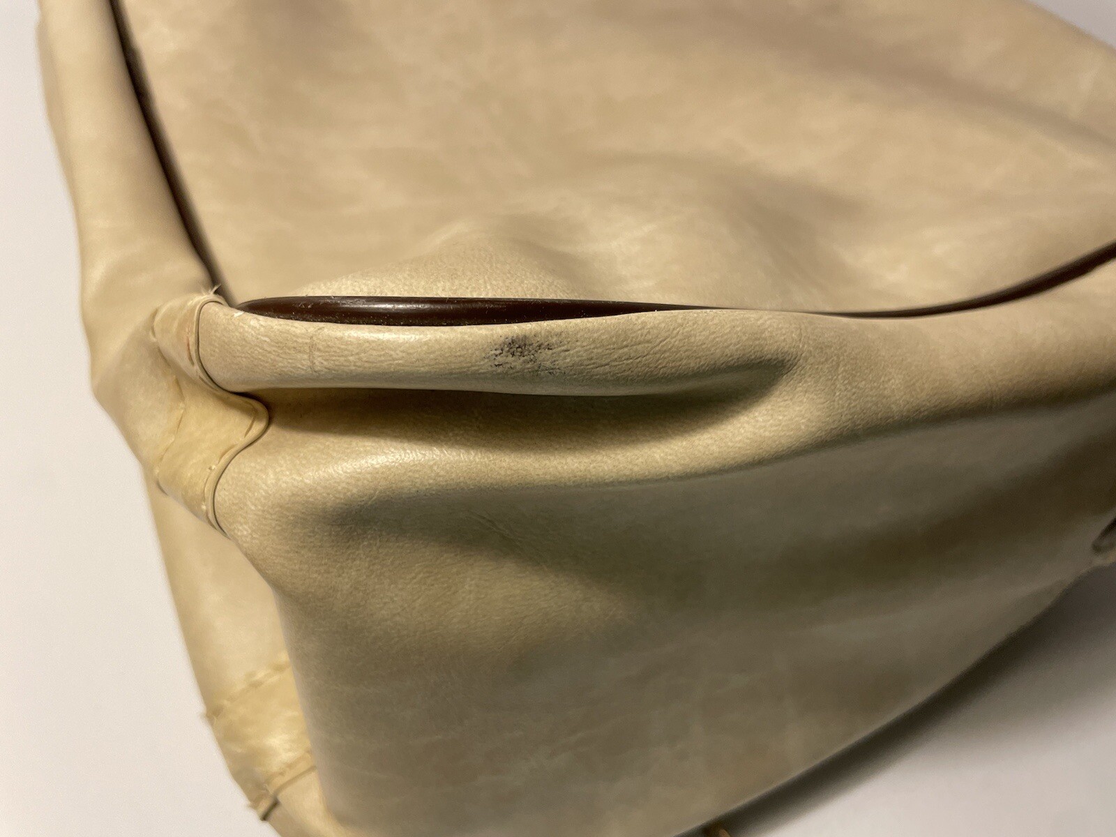 Ajay Carry On Travel Bag Retro Leather Brown Beige MCM 17” x 11” Small Vintage