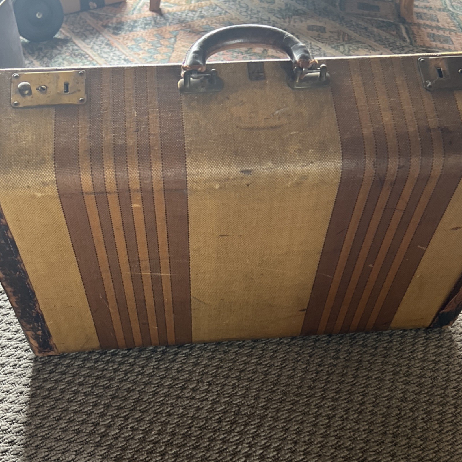 Belber Vintage Hard Canvas Leather Suitcase Beige Brown Travel Luggage-read!