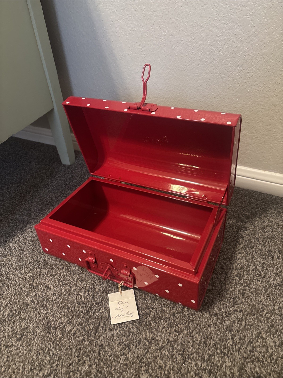 Maileg Storage Suitcase, Small, Red With Dots! New