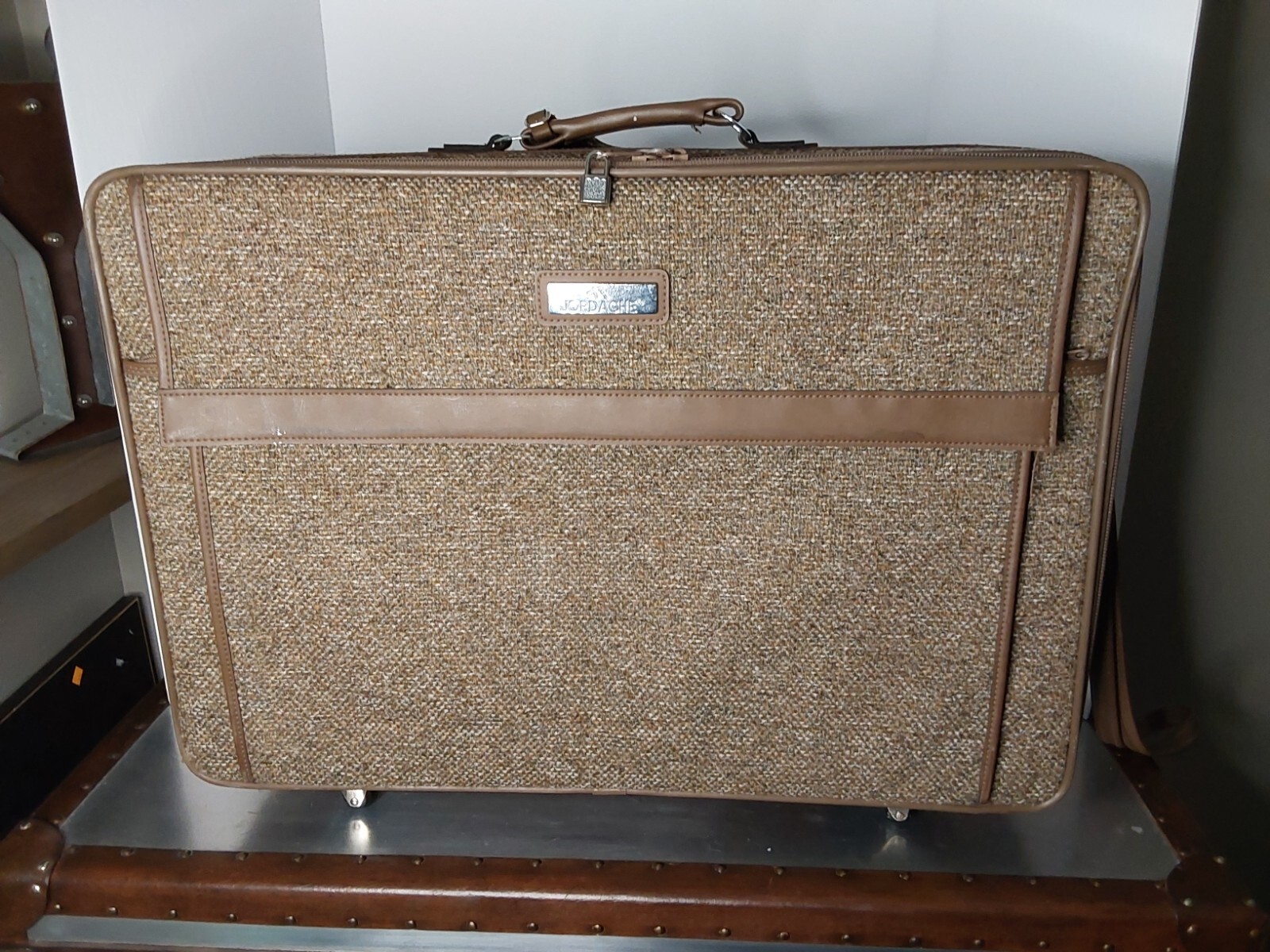 Vintage Jordache Tweed & Vinyl Luggage Set, 28 inch and 26 inch sized suitcases