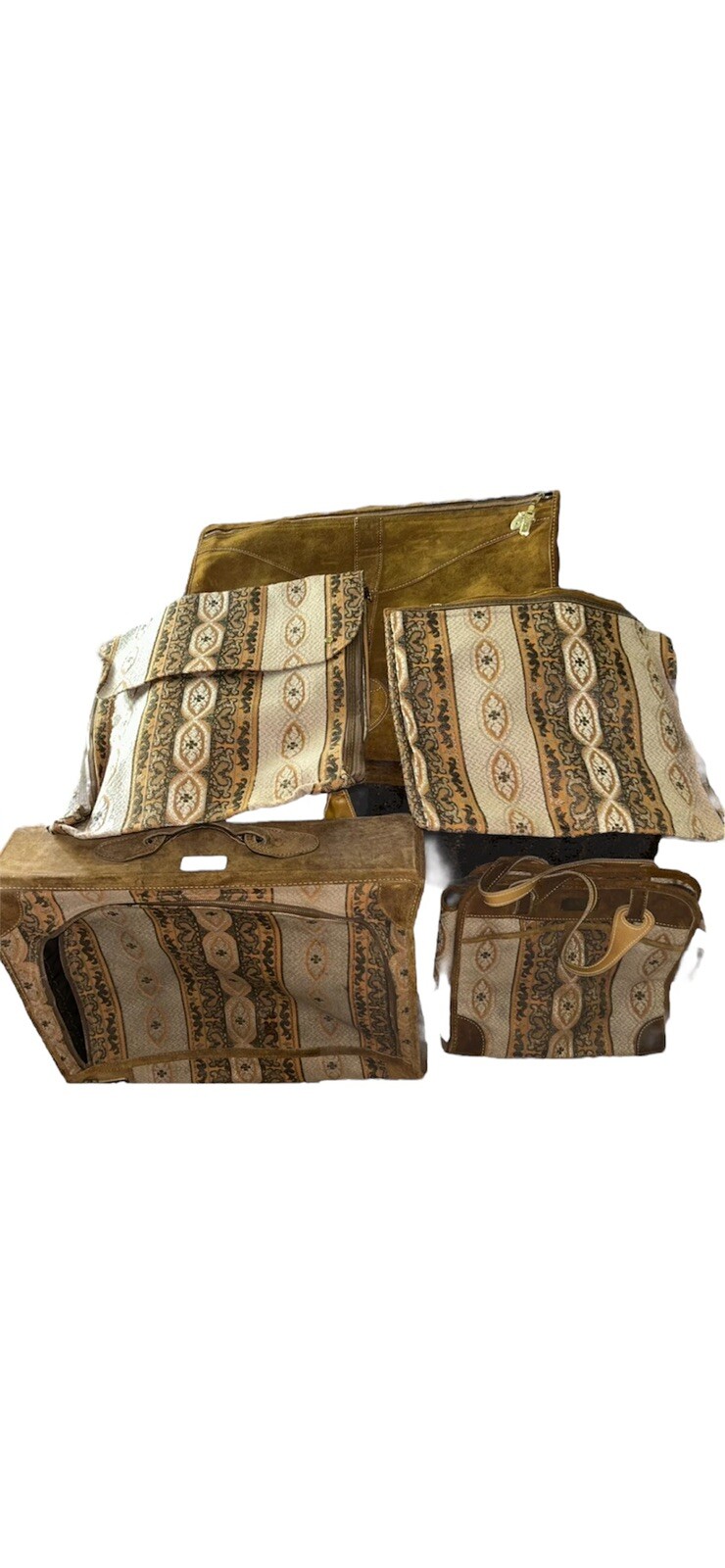The French Company Vintage Luggage Six Piece Set Olive And Gold Tapestry