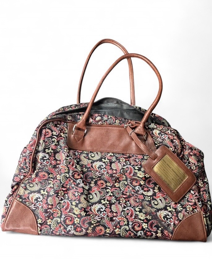 Vintage 70’s Canvas & Leather Weekend Bag Brown Multicolor Paisley