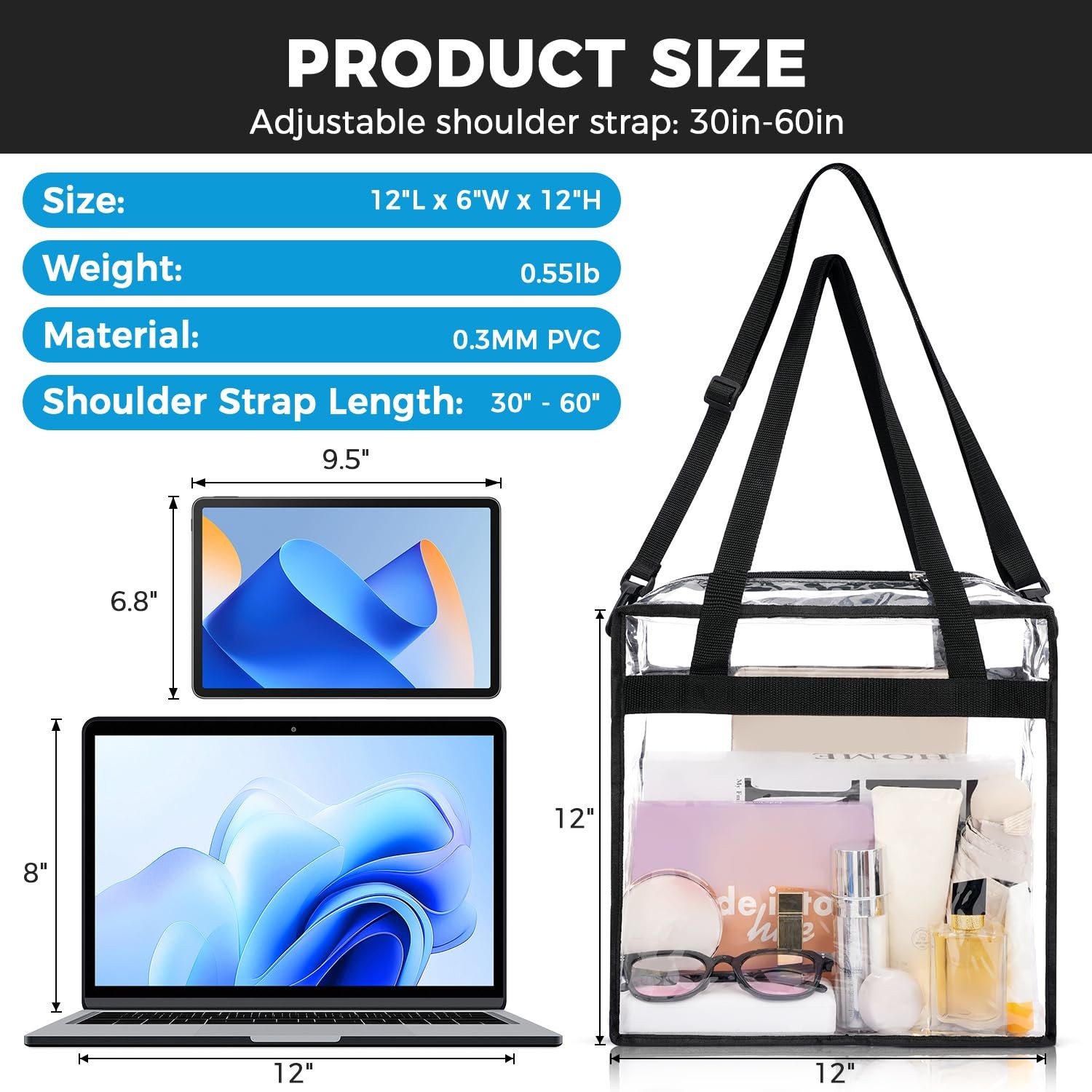 Bagail Clear Bags Stadium Approved Clear Tote Bag Zipper Closure Crossbody